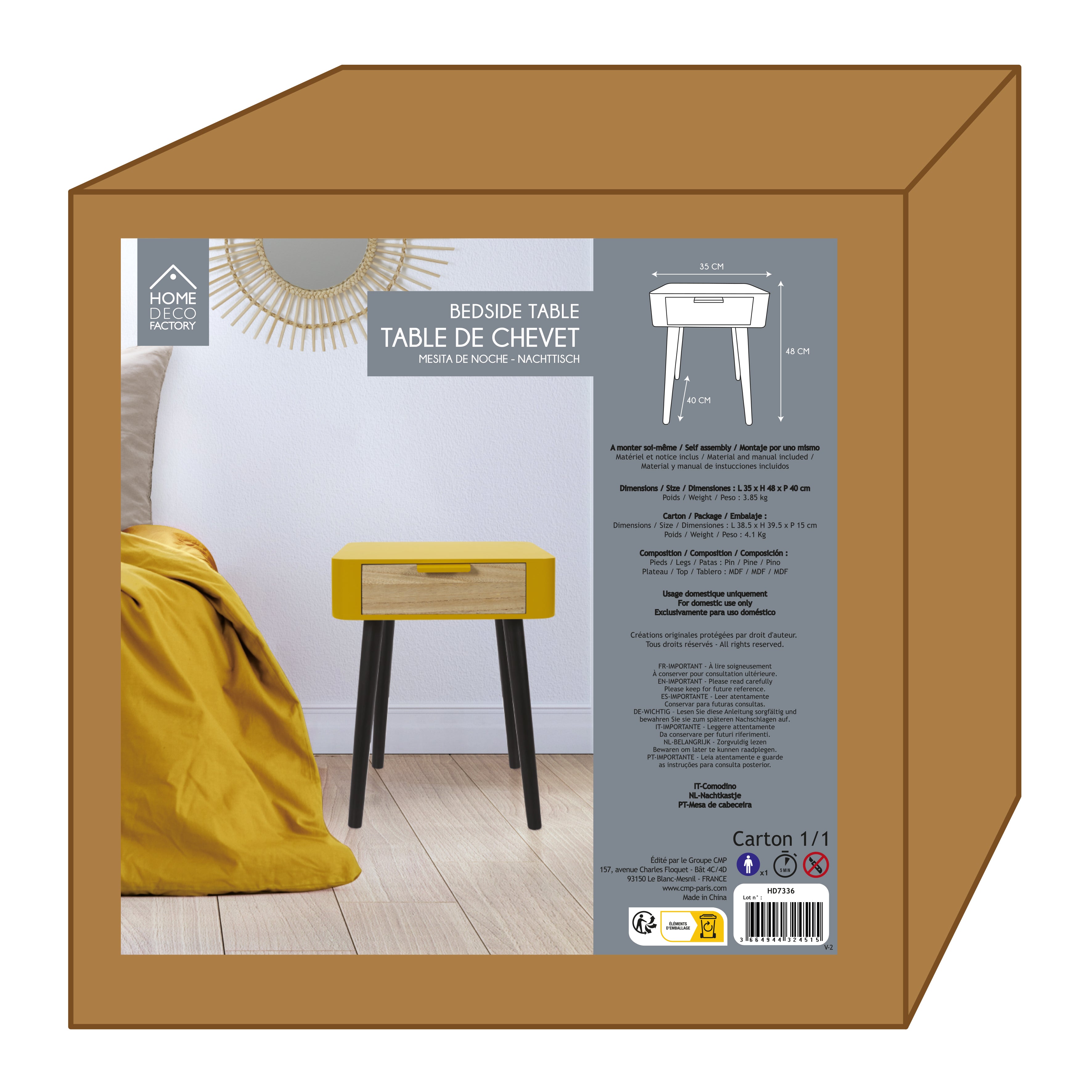 CHEVET 1 TIROIR EN BOIS JAUNE MOUTARDE