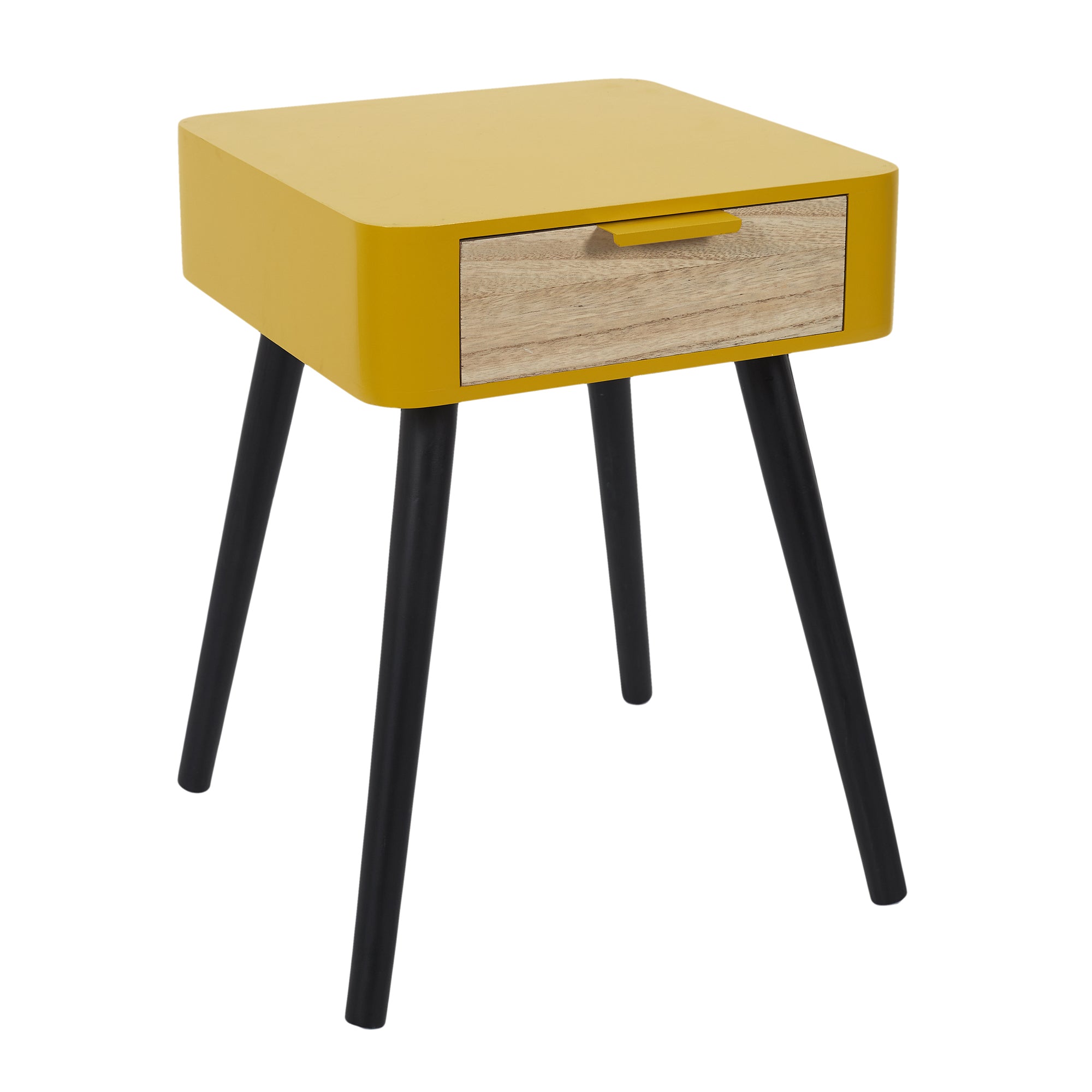 CHEVET 1 TIROIR EN BOIS JAUNE MOUTARDE