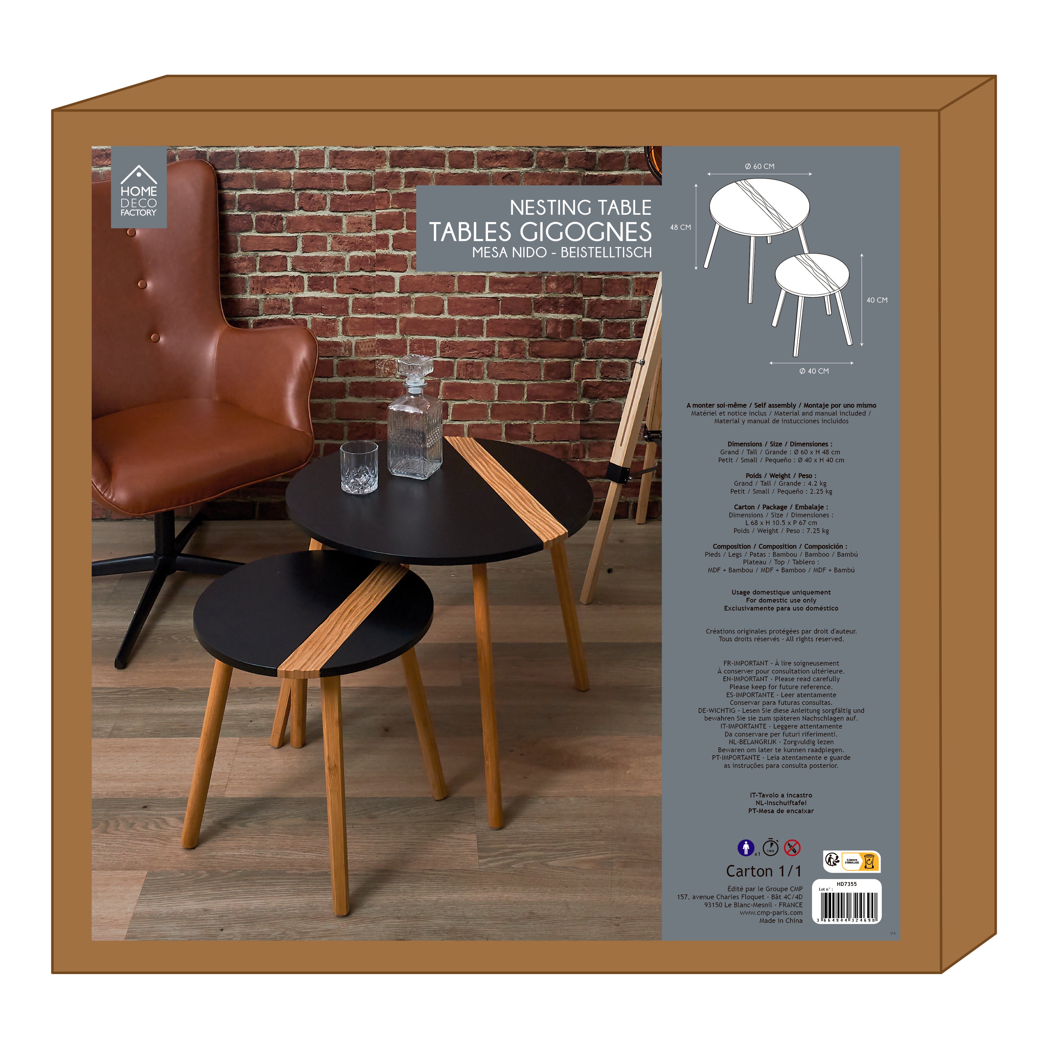 TABLE GIGOGNE BICOLORE RELIEF NOIR X2
