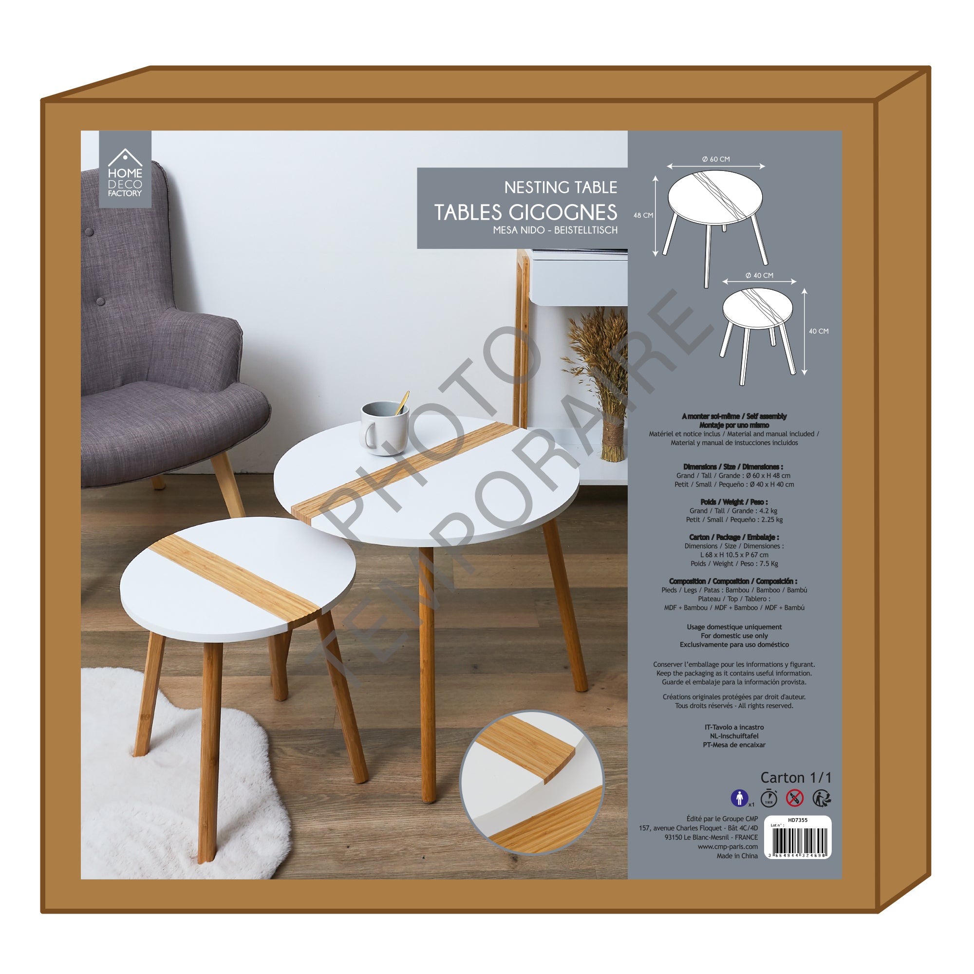 TABLE GIGOGNE BICOLORE RELIEF BLANC X2