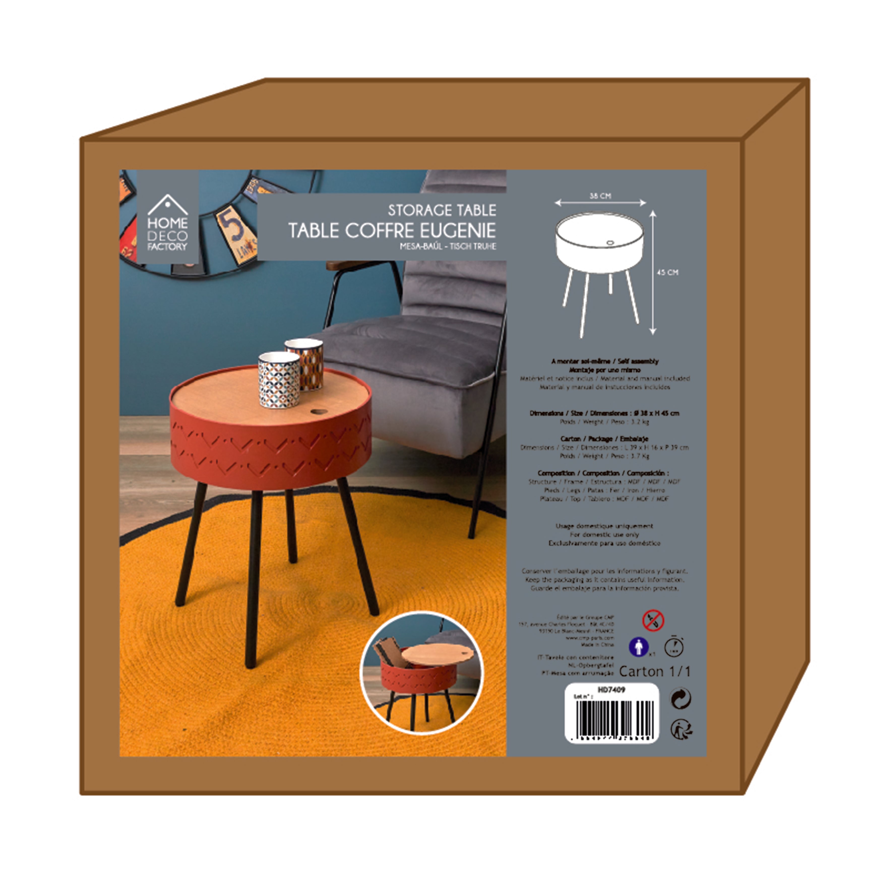 TABLE COFFRE EUGENIE ROUGE BRIQUE
