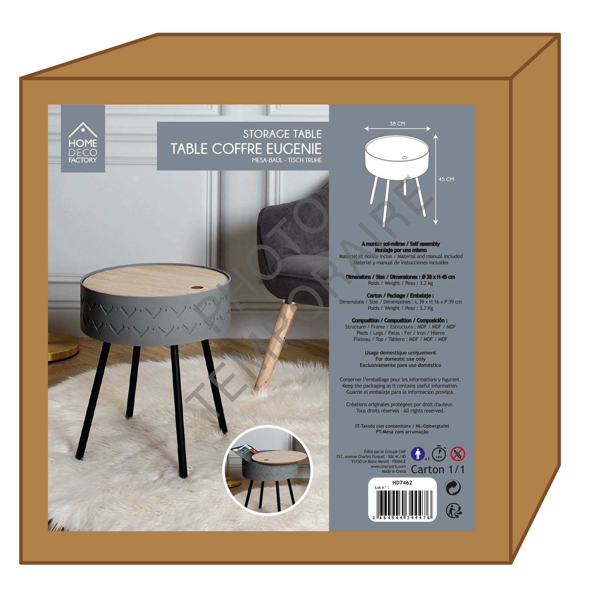 TABLE COFFRE EUGENIE GRIS