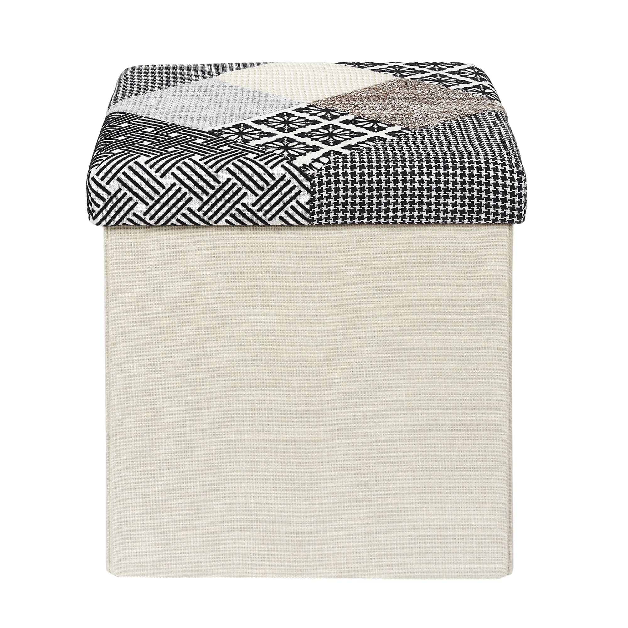 COFFRE POUF PLIABLE PATCHWORK GRIS