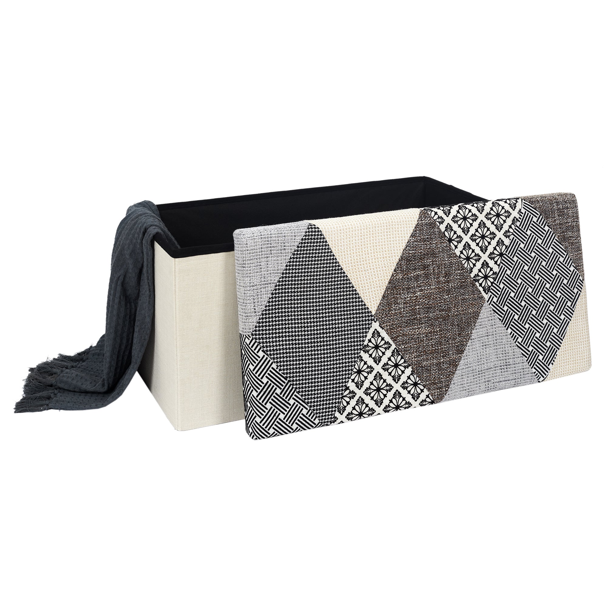 COFFRE BANC PLIABLE PATCHWORK GRIS