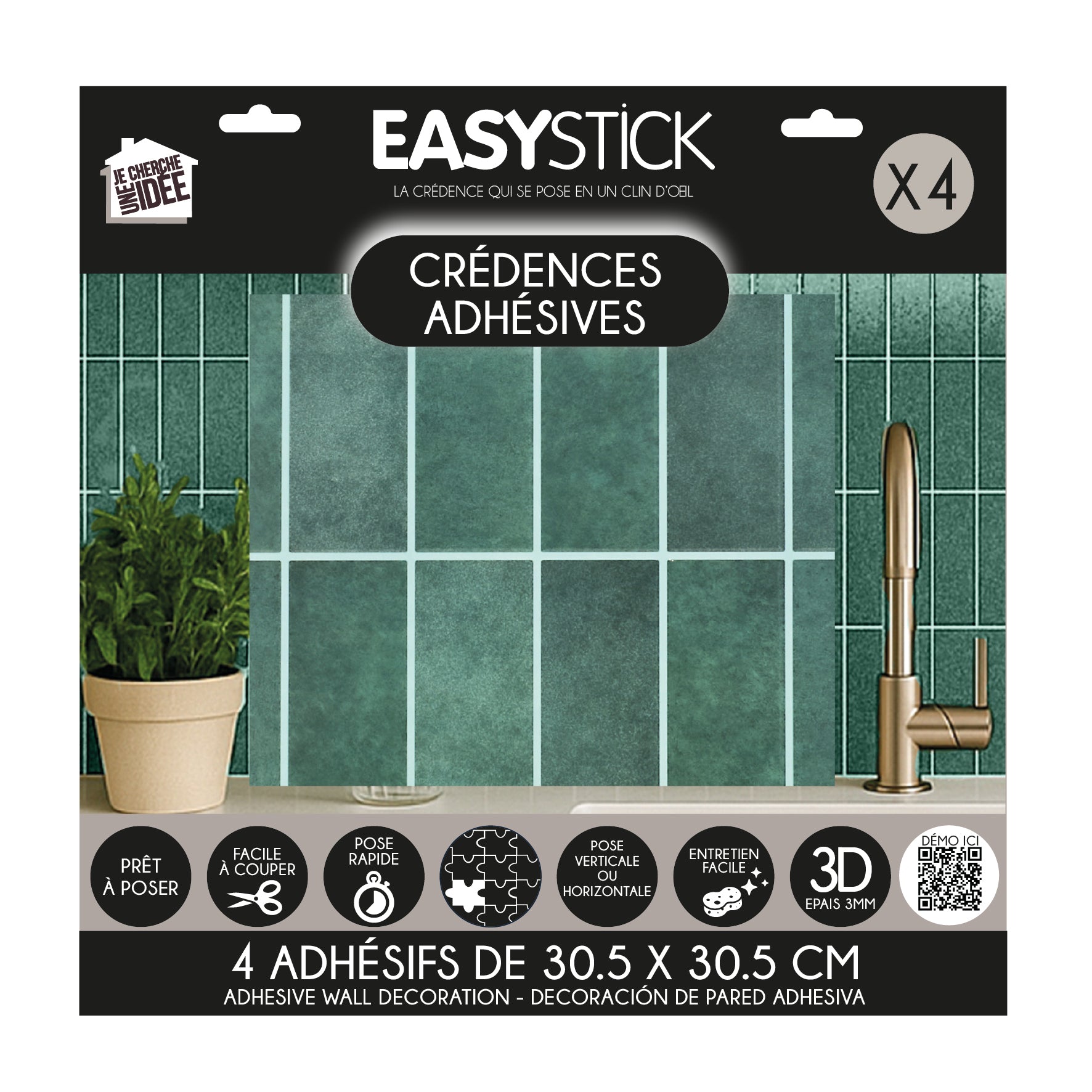 CREDENCE ADHESIVE SOUPLE RECTANGLE VERT X4