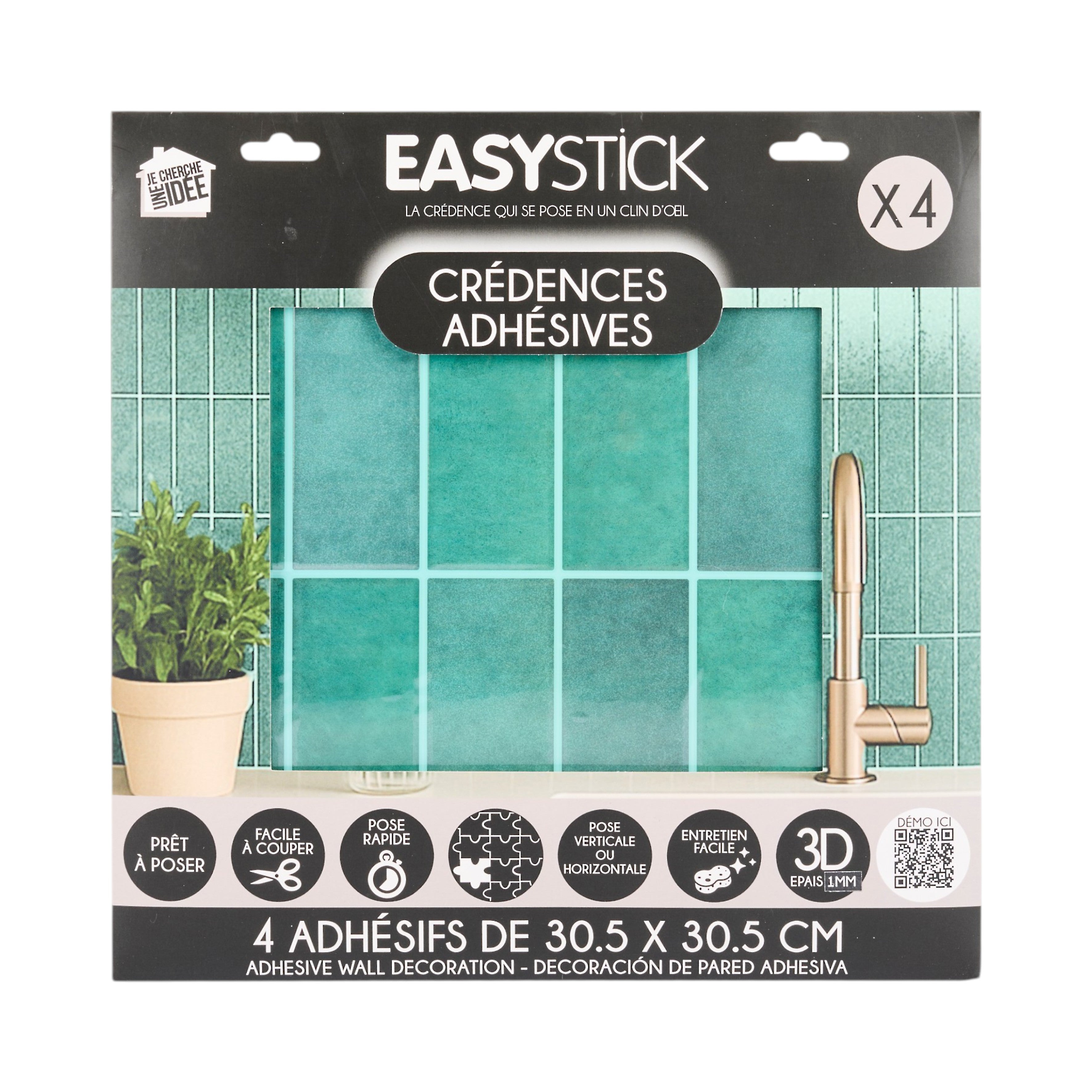 CREDENCE ADHESIVE SOUPLE RECTANGLE VERT X4