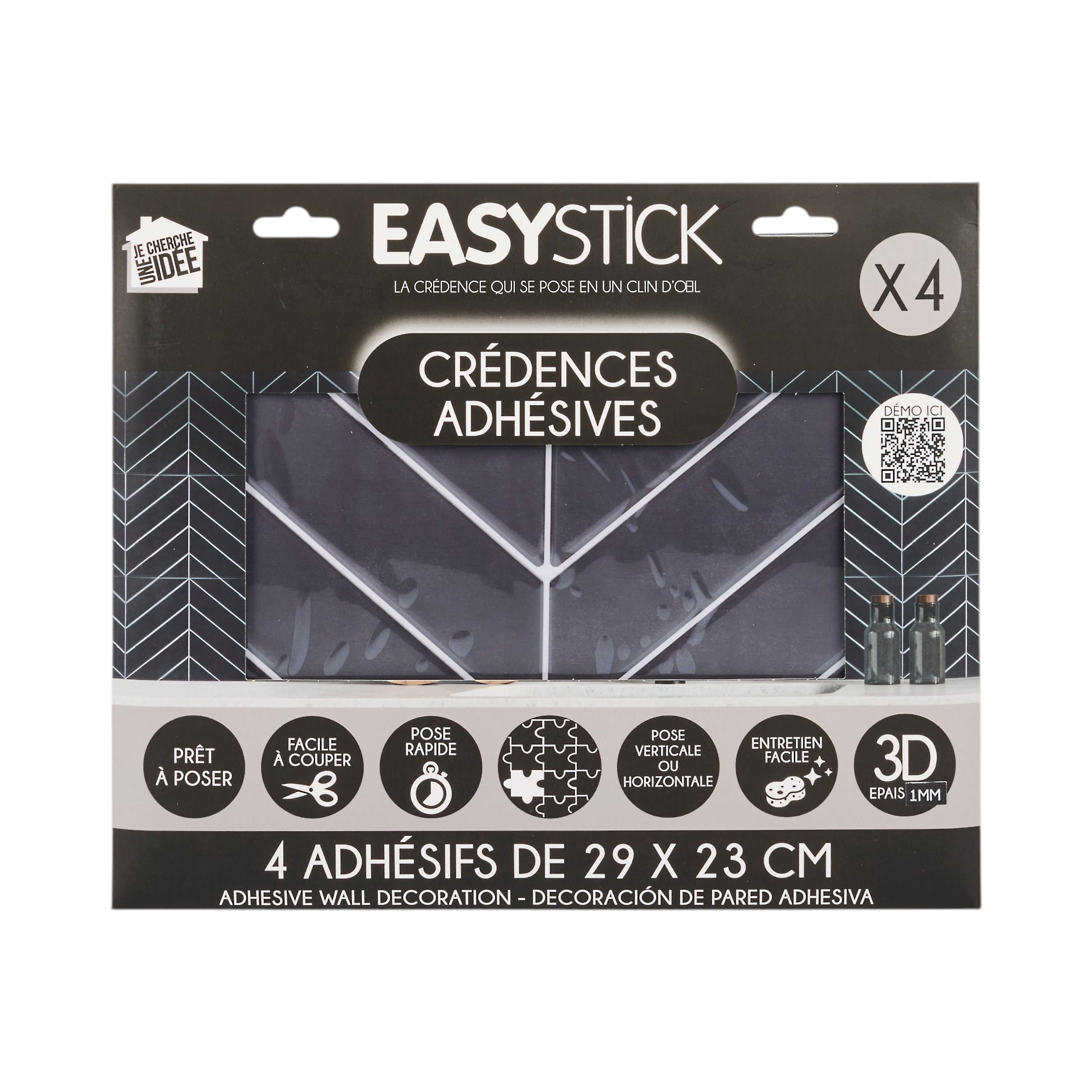 CREDENCE ADHESIVE SOUPLE CHEVRON NOIR X4