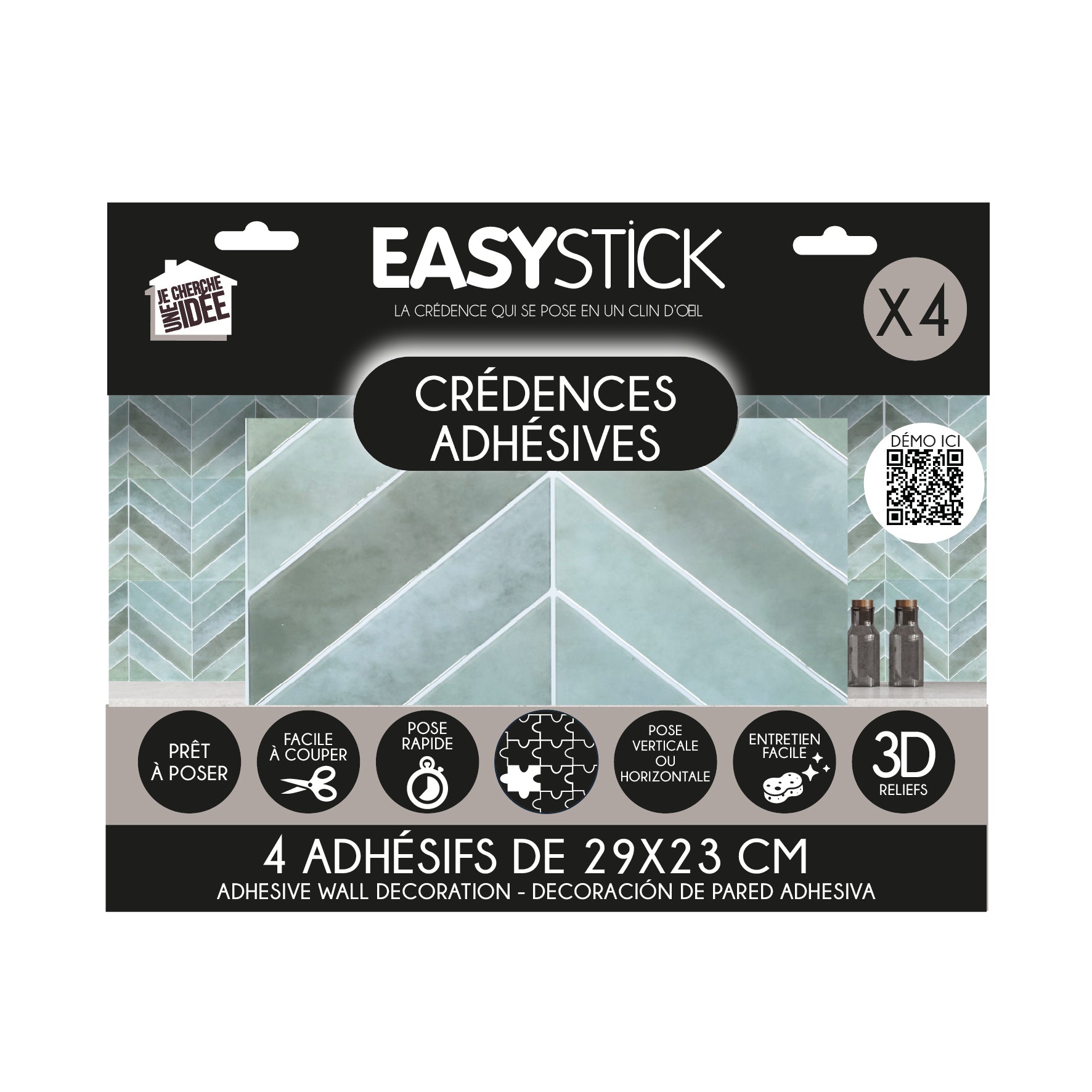 CREDENCE ADHESIVE SOUPLE CHEVRON VERT X4