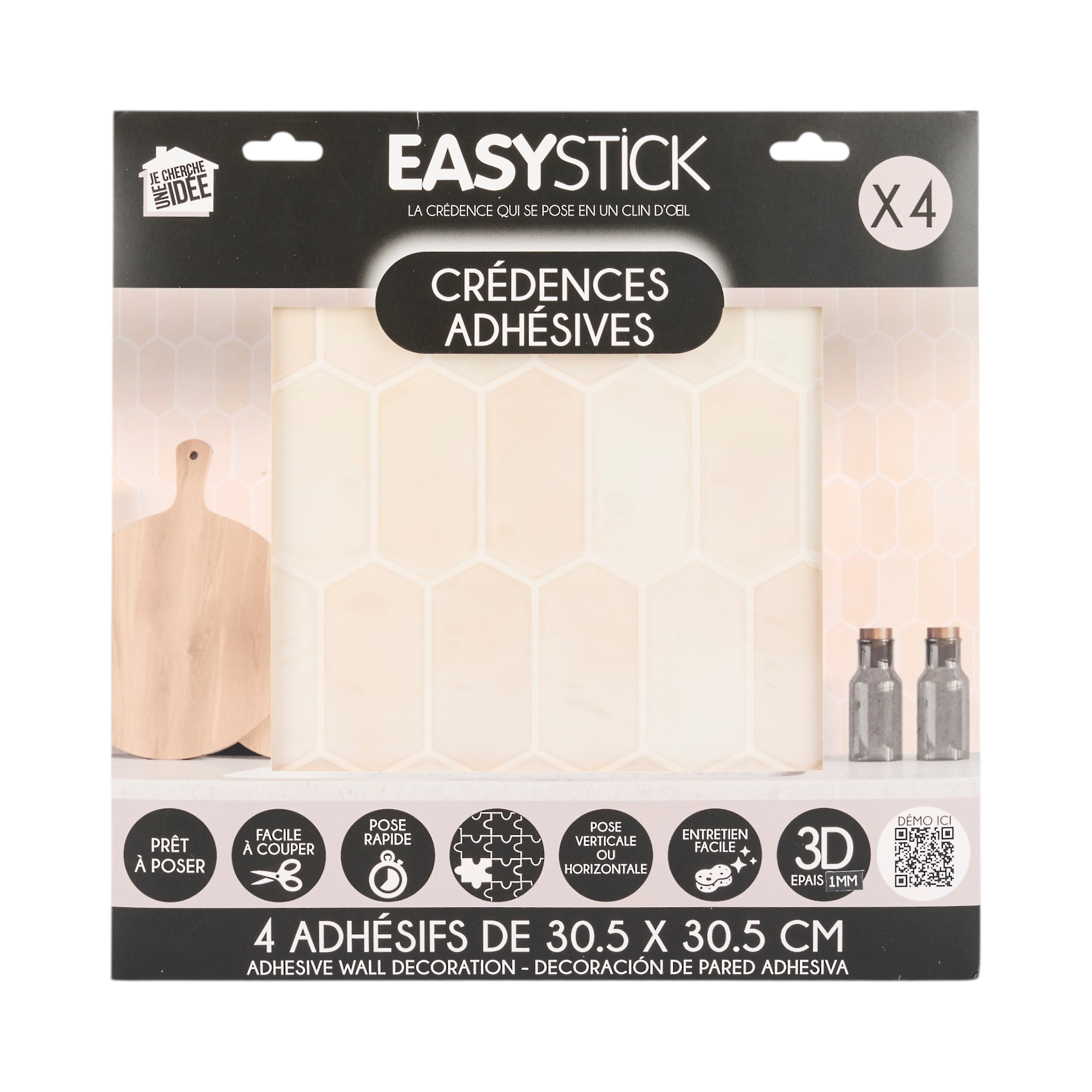 CREDENCE ADHESIVE SOUPLE HEXAGONE BEIGE X4