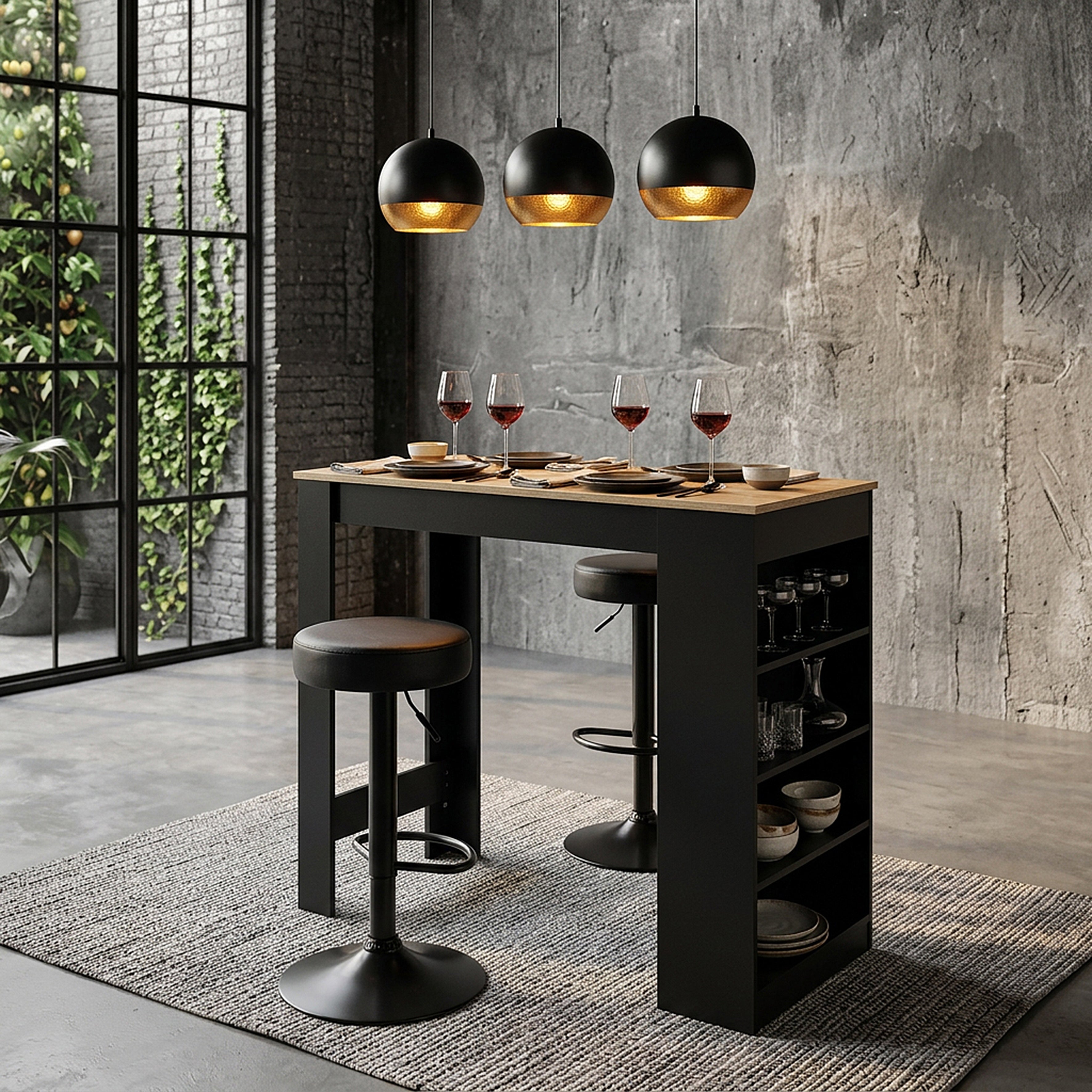 TABOURET DE BAR REGLABLE MUMFORD NOIR - LOT DE 2