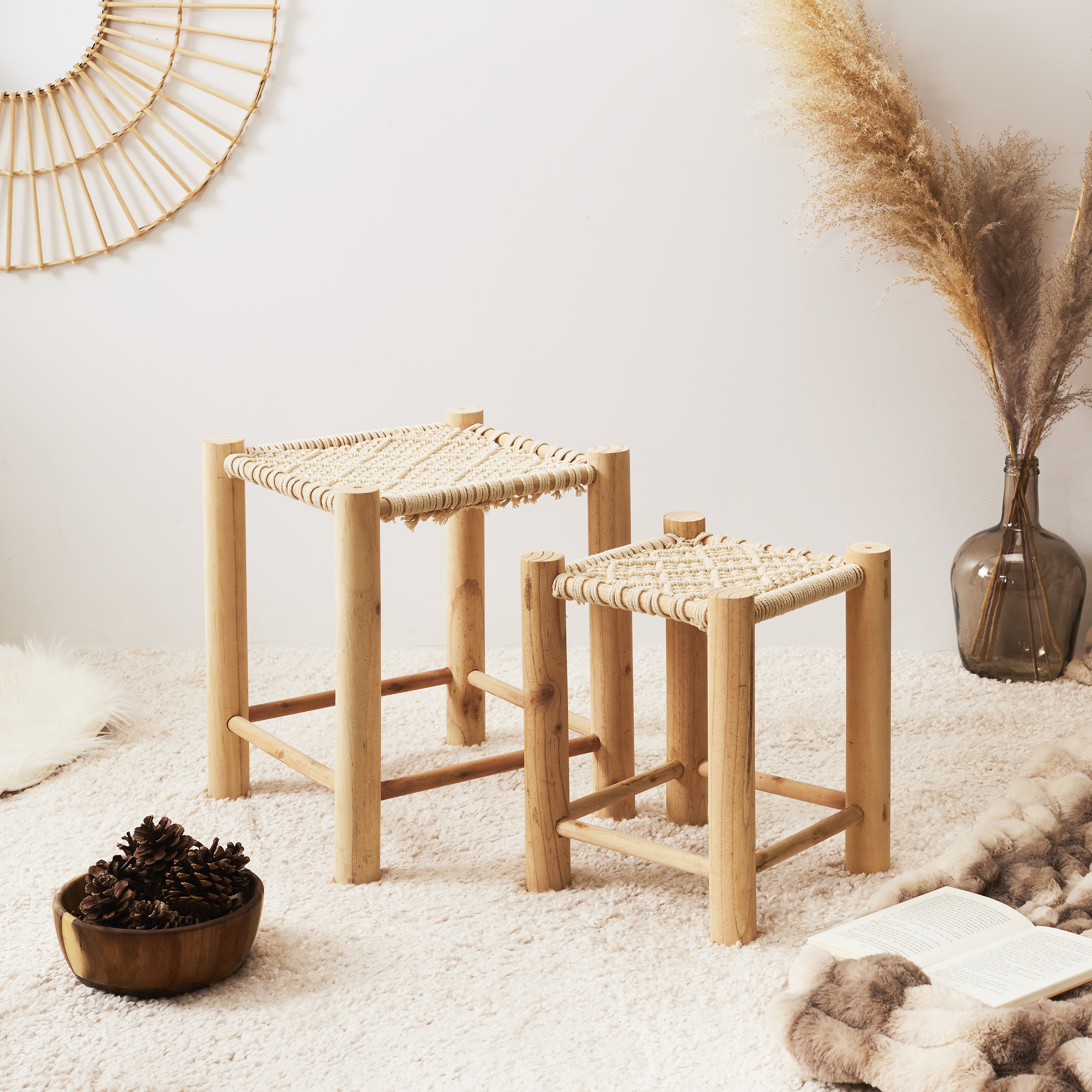 TABOURET GIGOGNES X2 BOIS HAMRAM