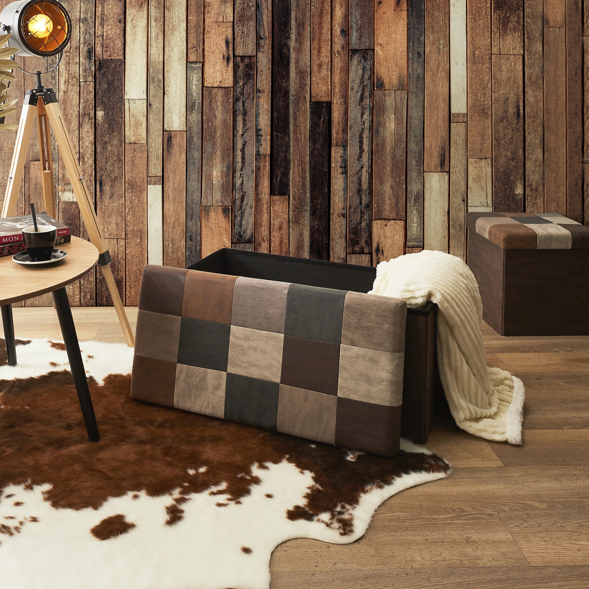 COFFRE BANC PLIABLE PATCHWORK PU