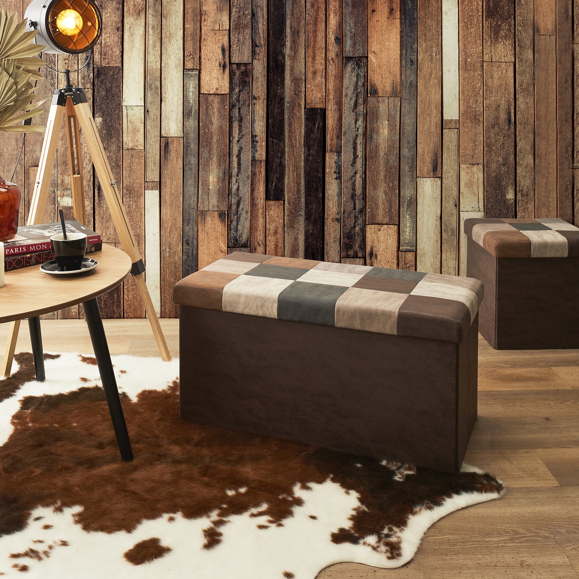 COFFRE BANC PLIABLE PATCHWORK PU