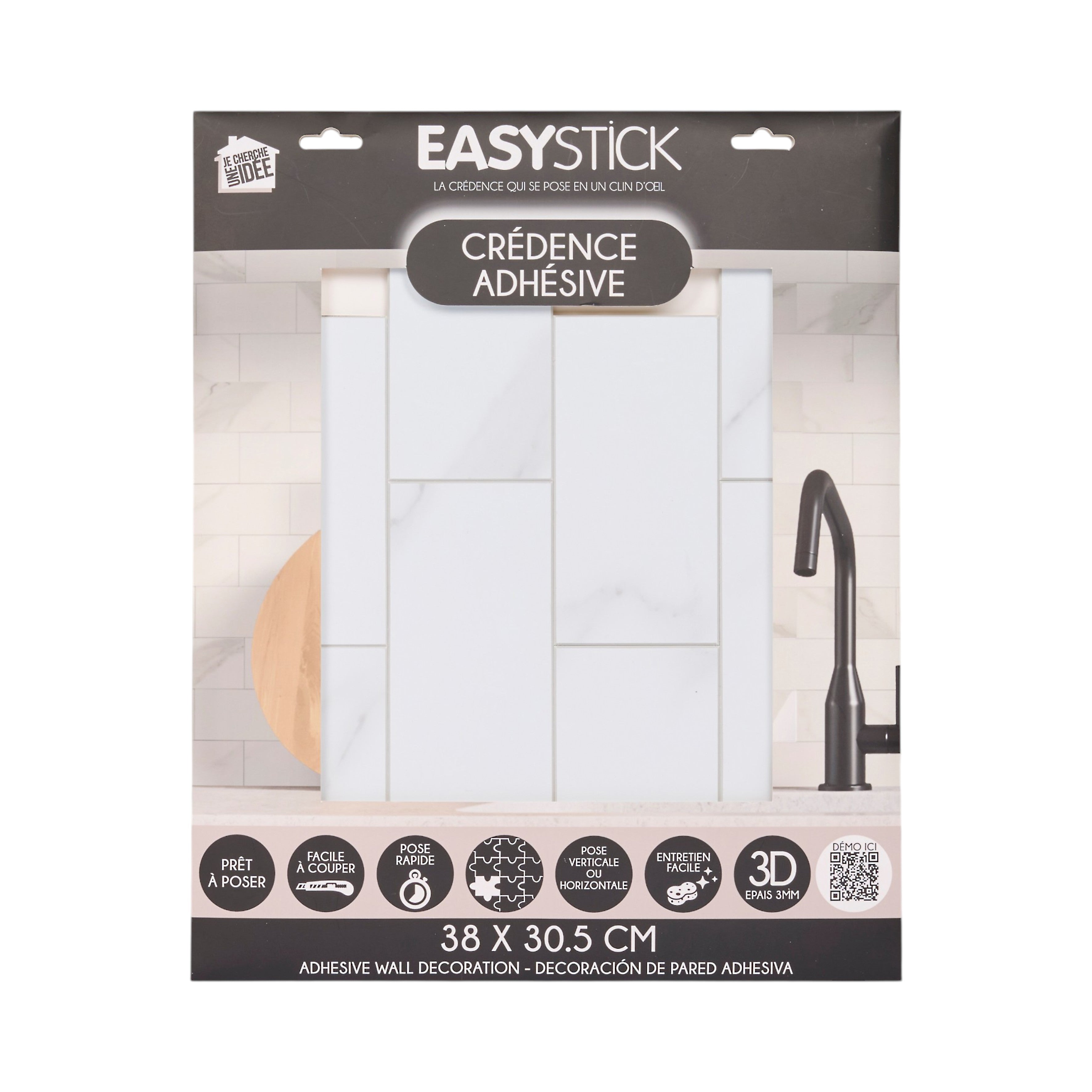 CREDENCE ADHESIVE RIGIDE RECTANGLE BLANC