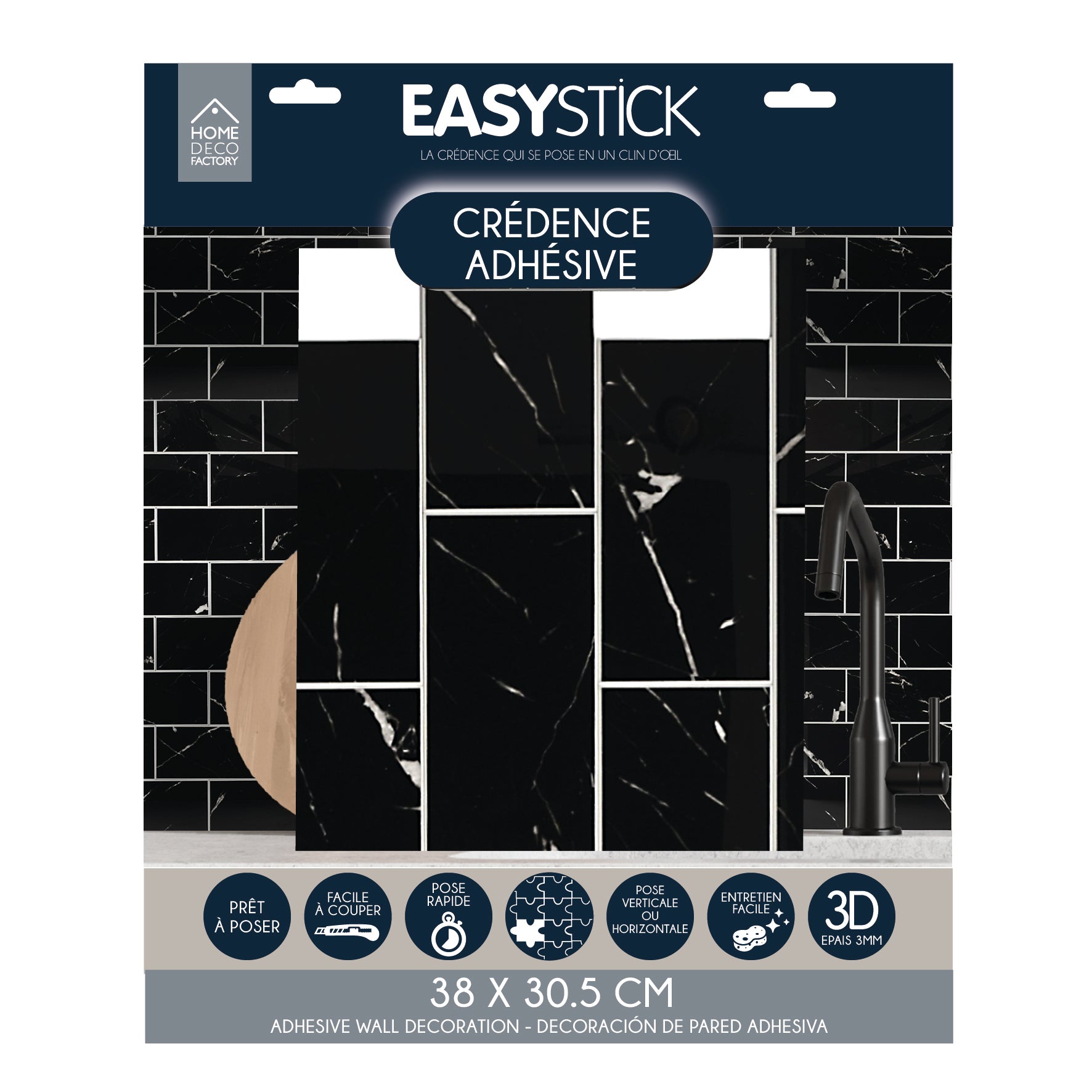 CREDENCE ADHESIVE RIGIDE RECTANGLE NOIR