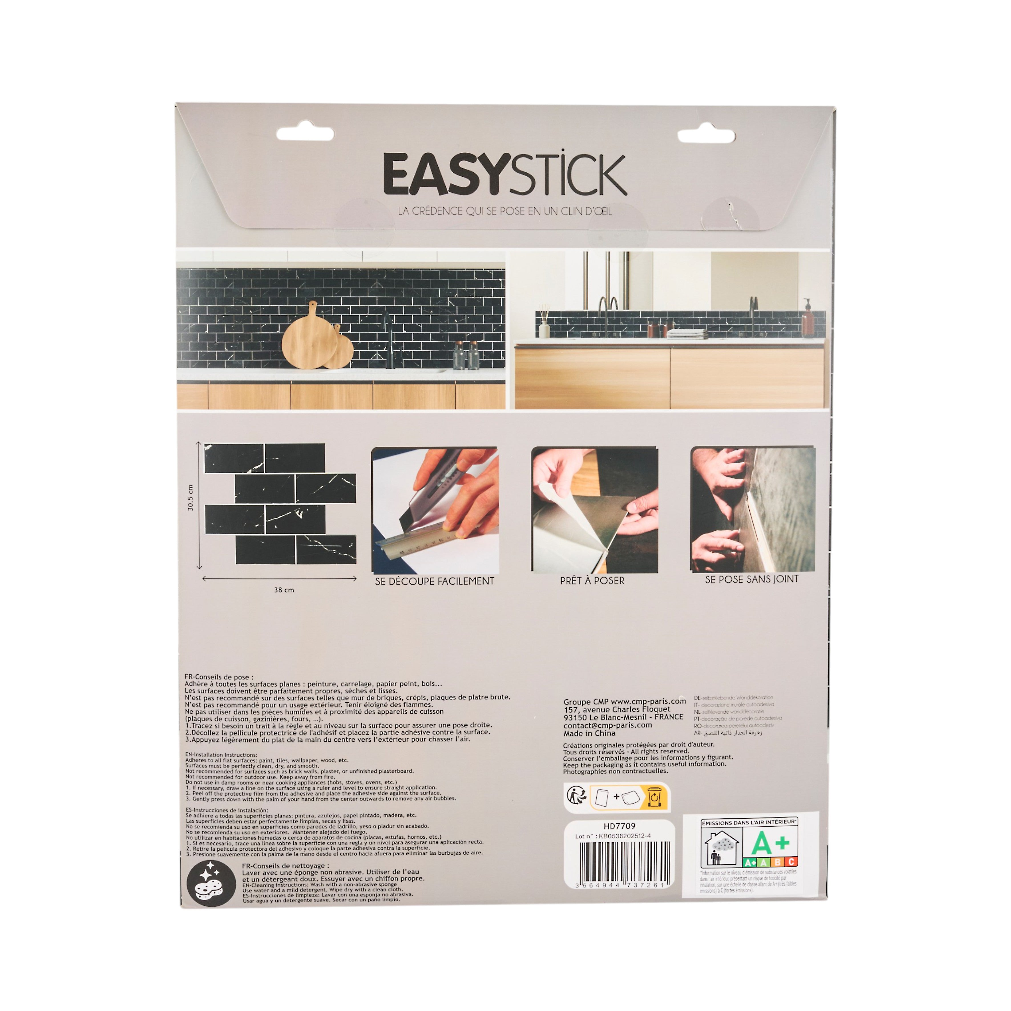 CREDENCE ADHESIVE RIGIDE RECTANGLE NOIR