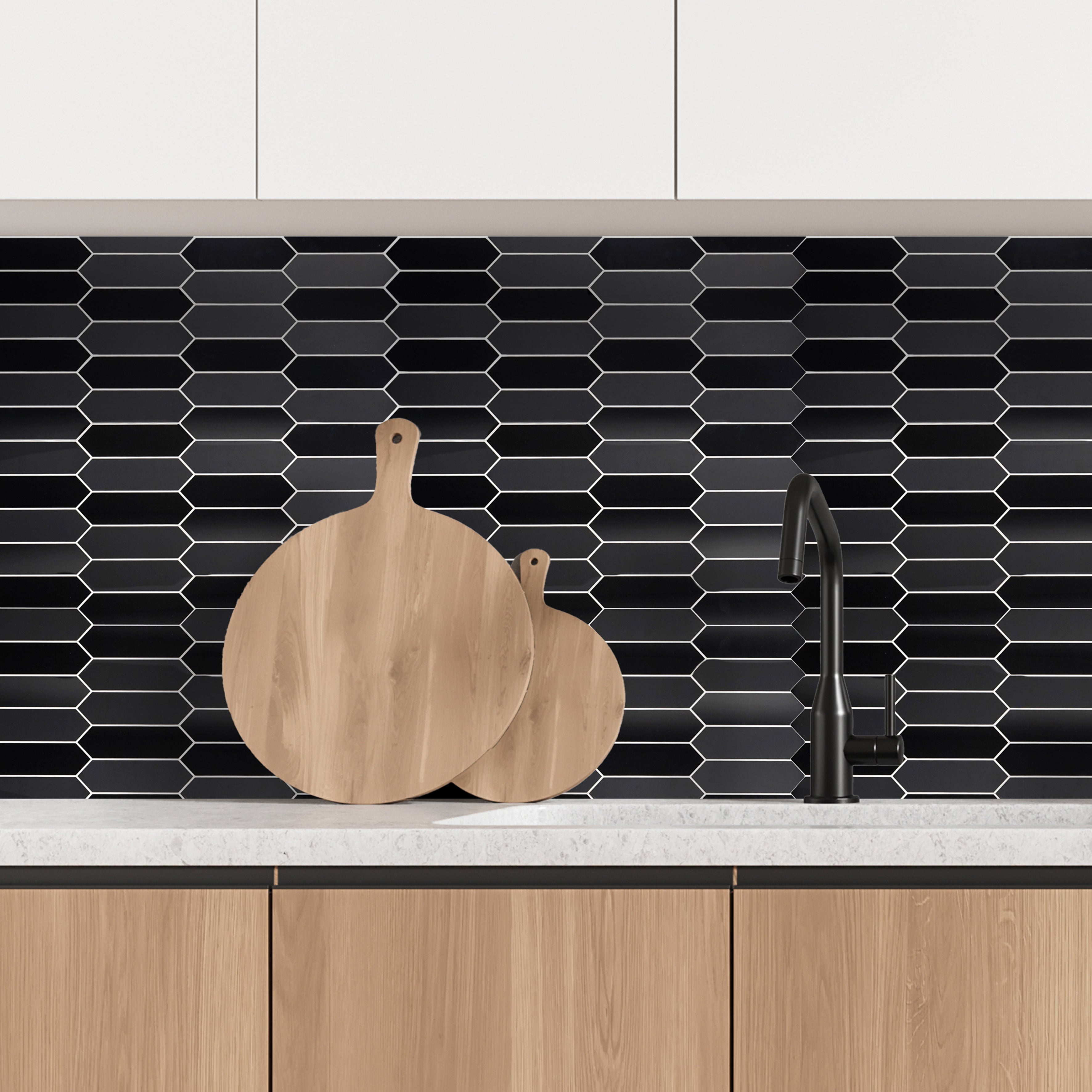 CREDENCE ADHESIVE RIGIDE HEXAGONE MARBRE NOIR