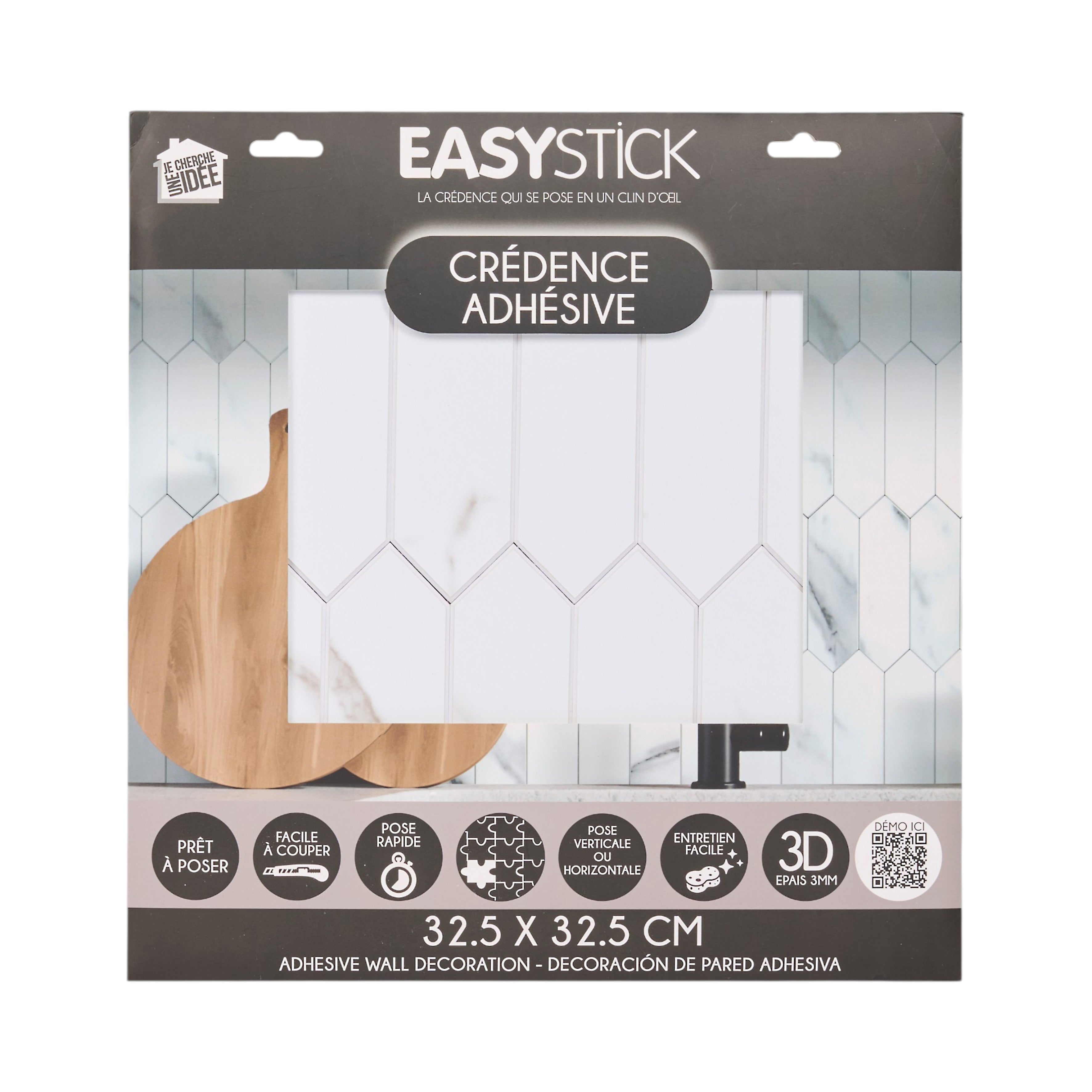 CREDENCE ADHESIVE RIGIDE HEXAGONE MARBRE BLANC