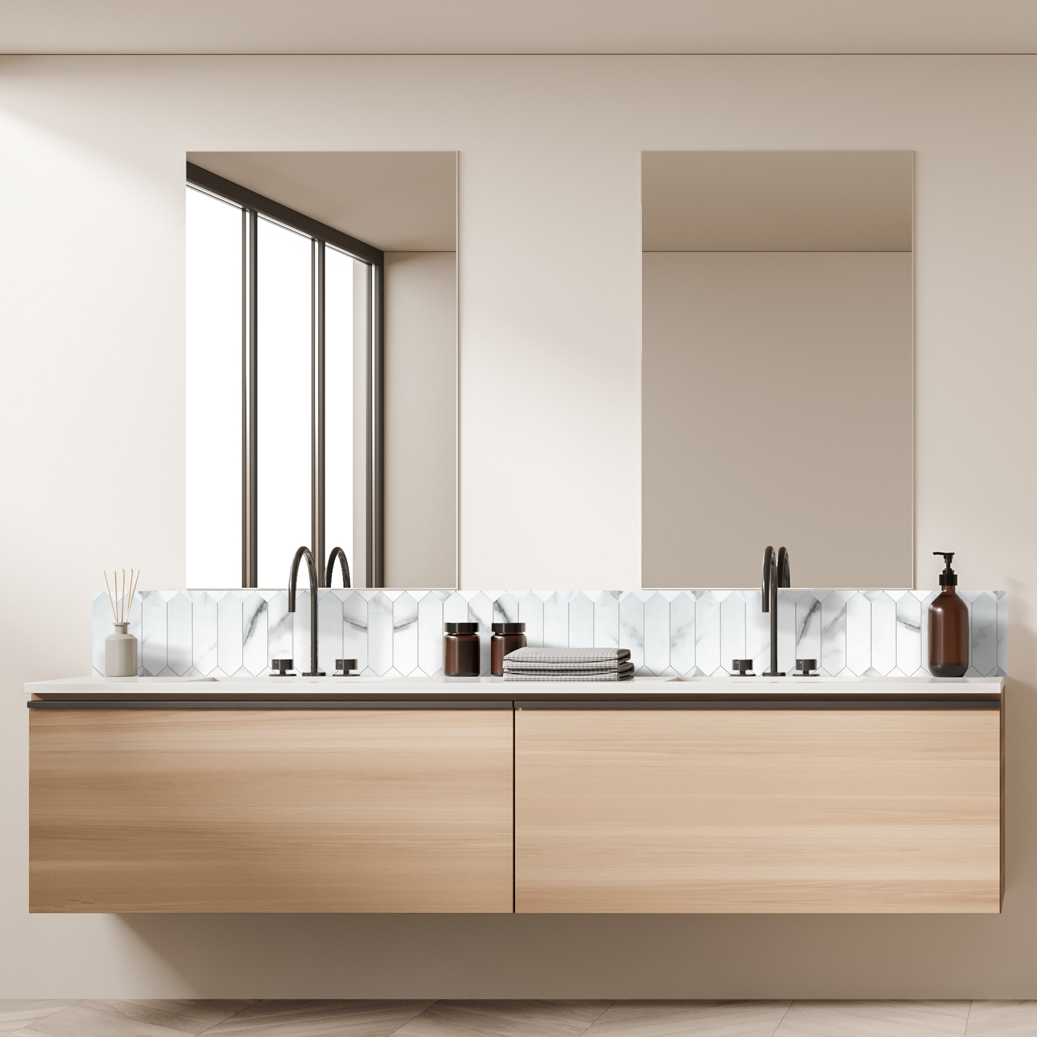 CREDENCE ADHESIVE RIGIDE HEXAGONE MARBRE BLANC