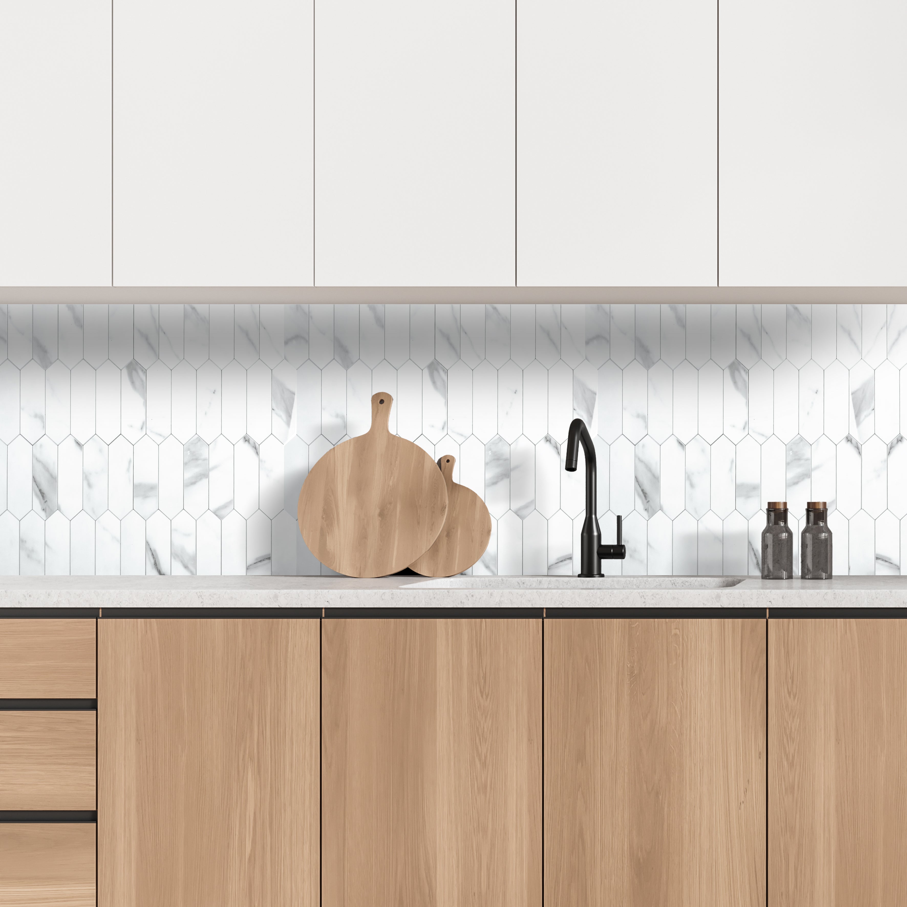 CREDENCE ADHESIVE RIGIDE HEXAGONE MARBRE BLANC