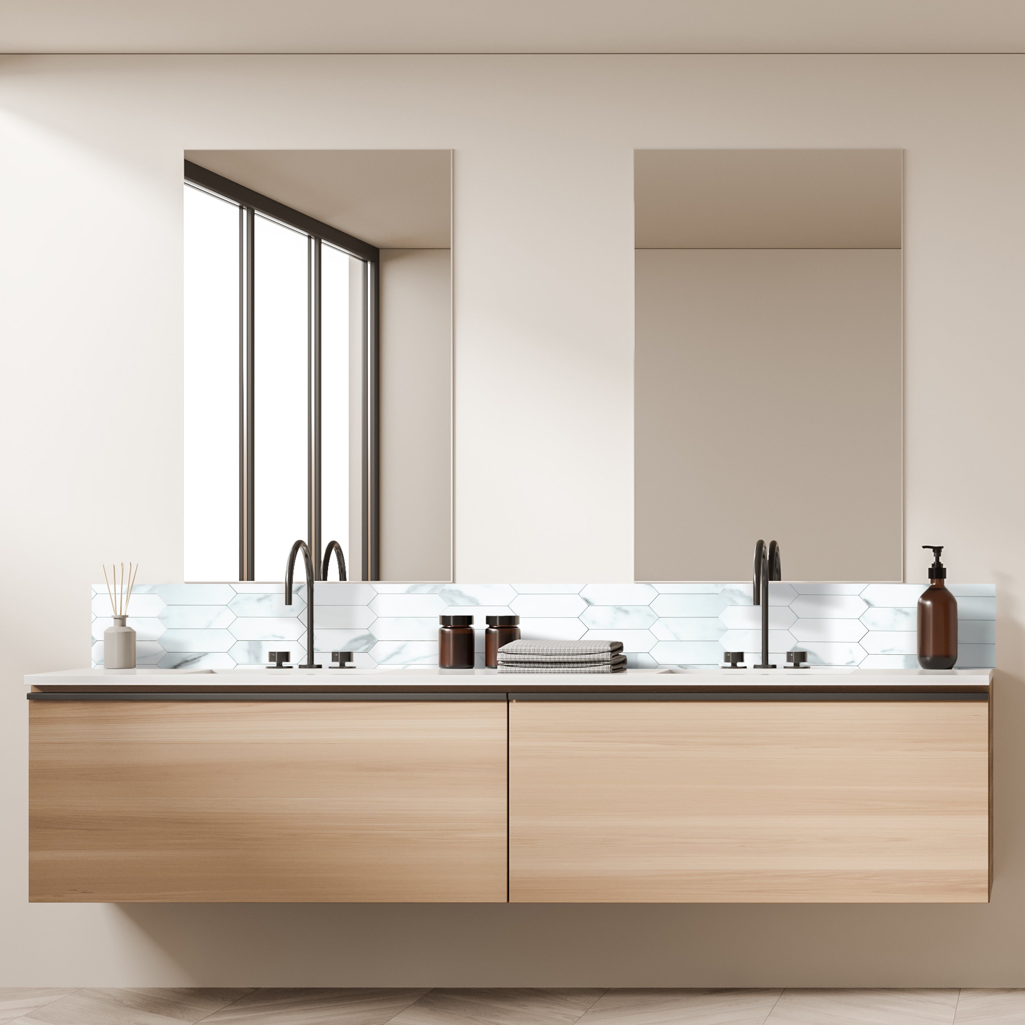 CREDENCE ADHESIVE RIGIDE HEXAGONE MARBRE BLANC