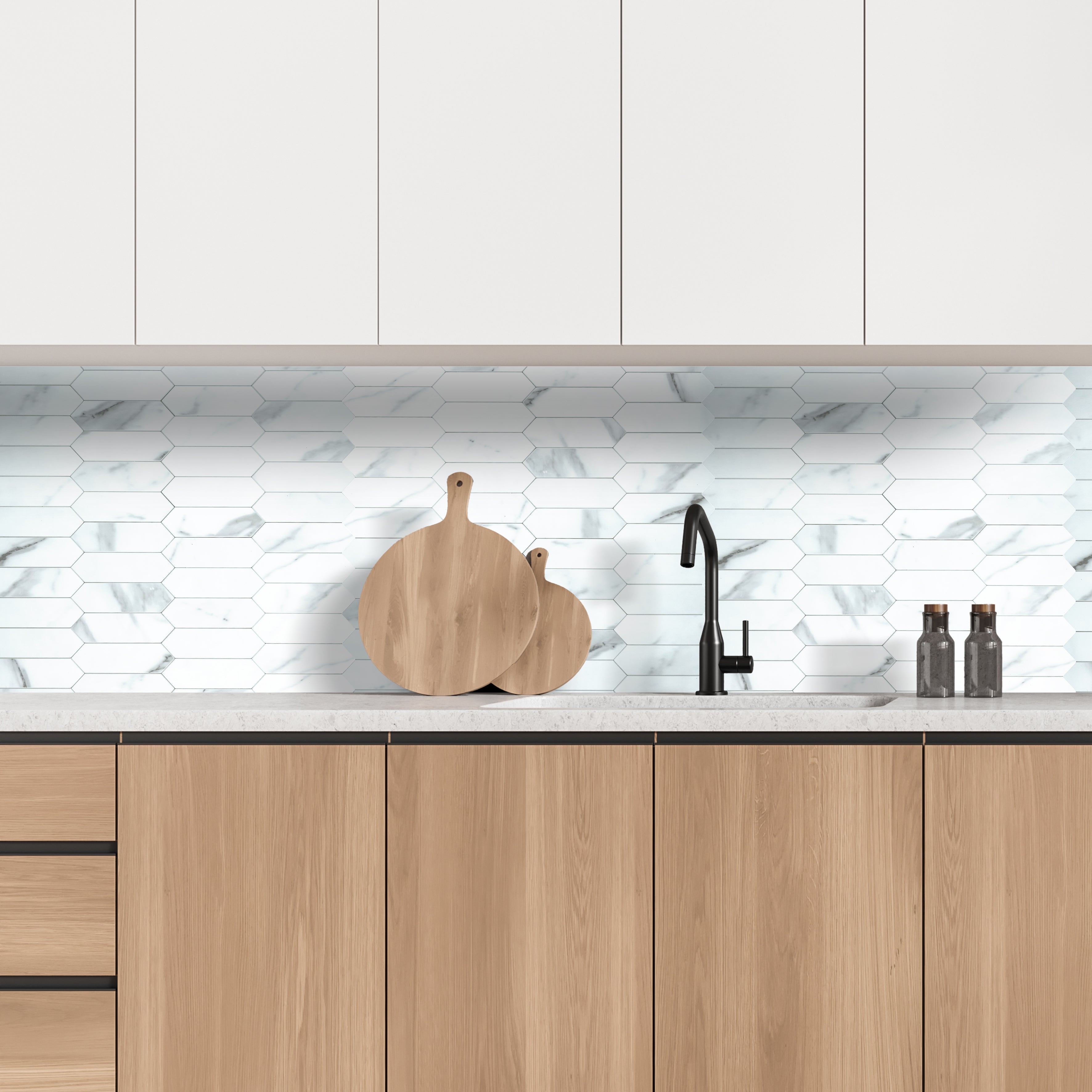 CREDENCE ADHESIVE RIGIDE HEXAGONE MARBRE BLANC