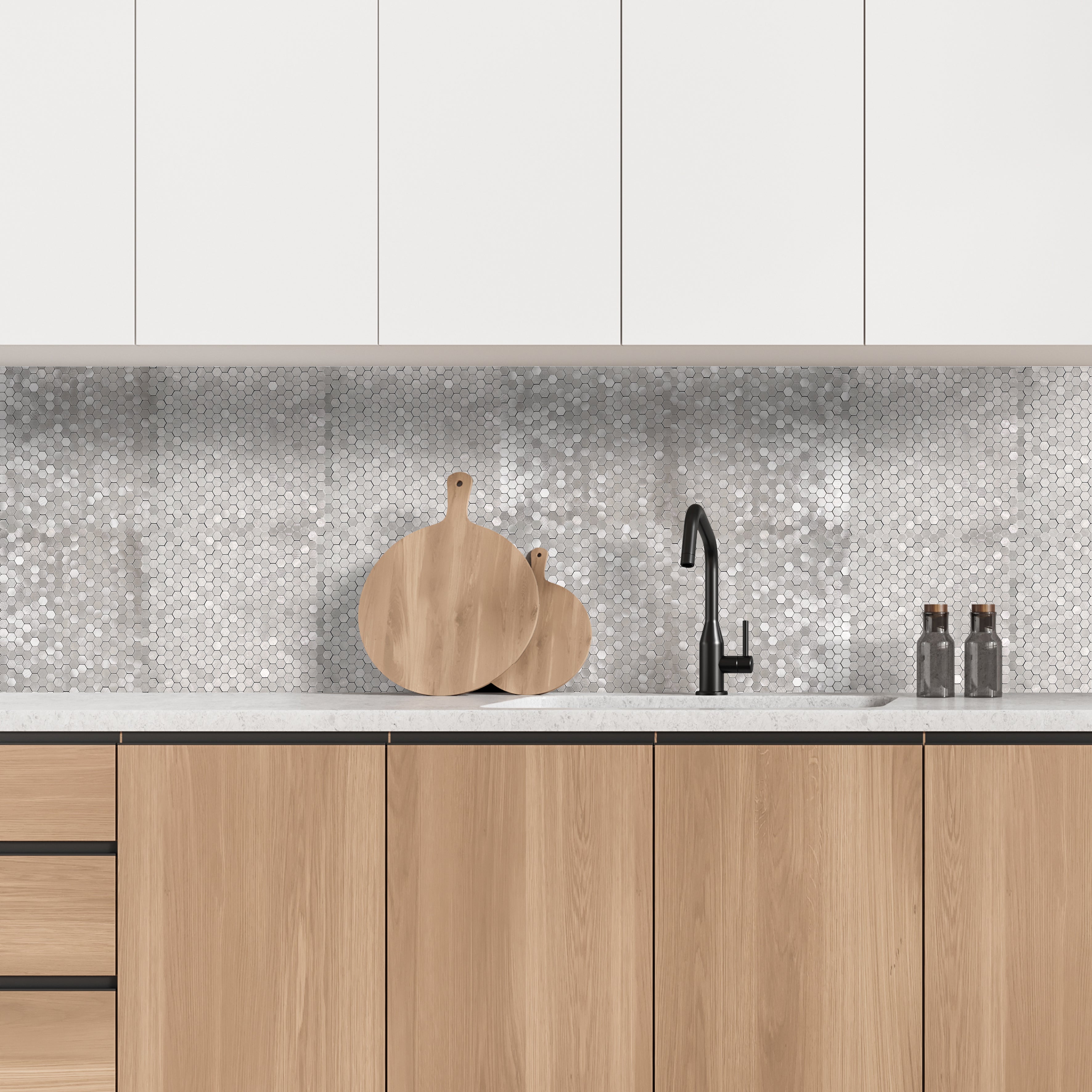 CREDENCE ADHESIVE RIGIDE MOSAÏQUE ARGENTE