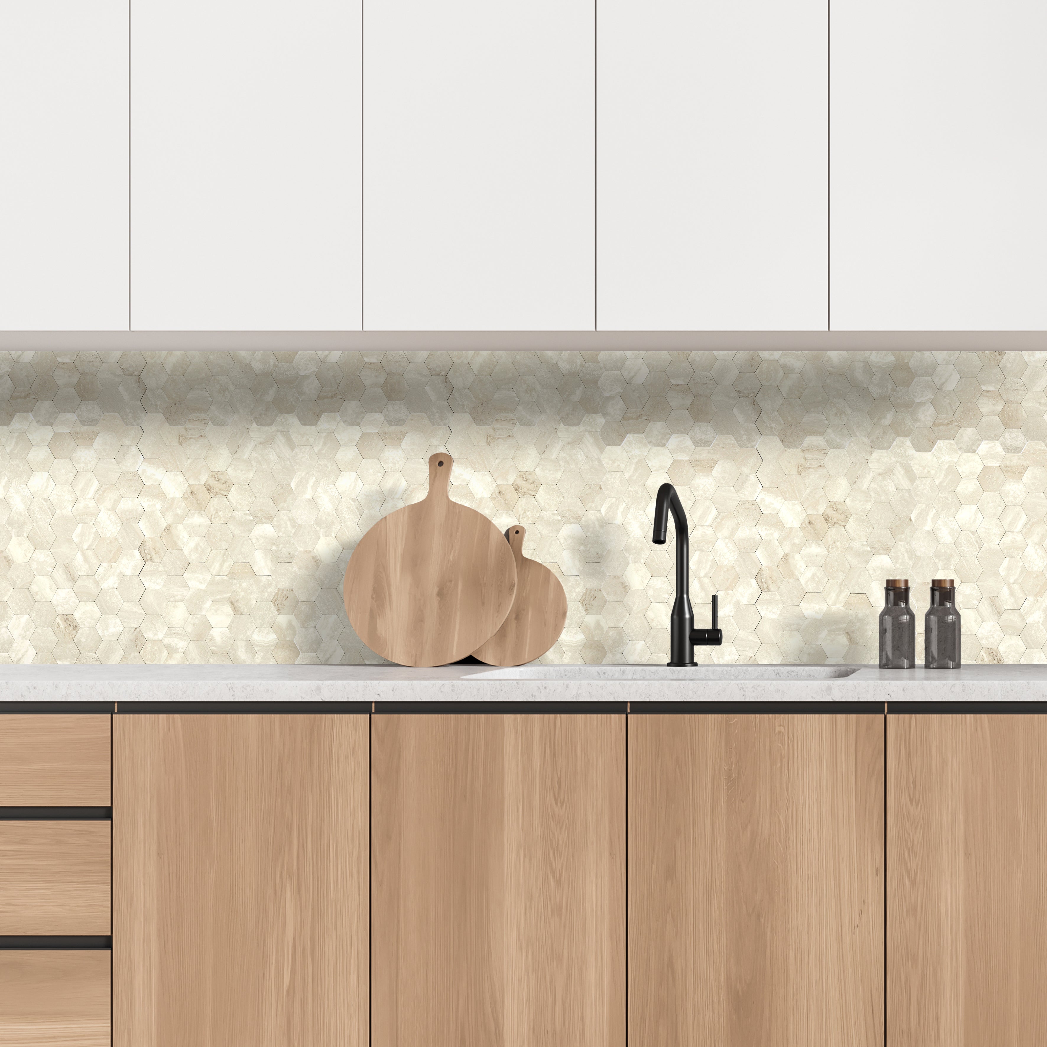 CREDENCE ADHESIVE RIGIDE MOSAIQUE TRAVERTIN