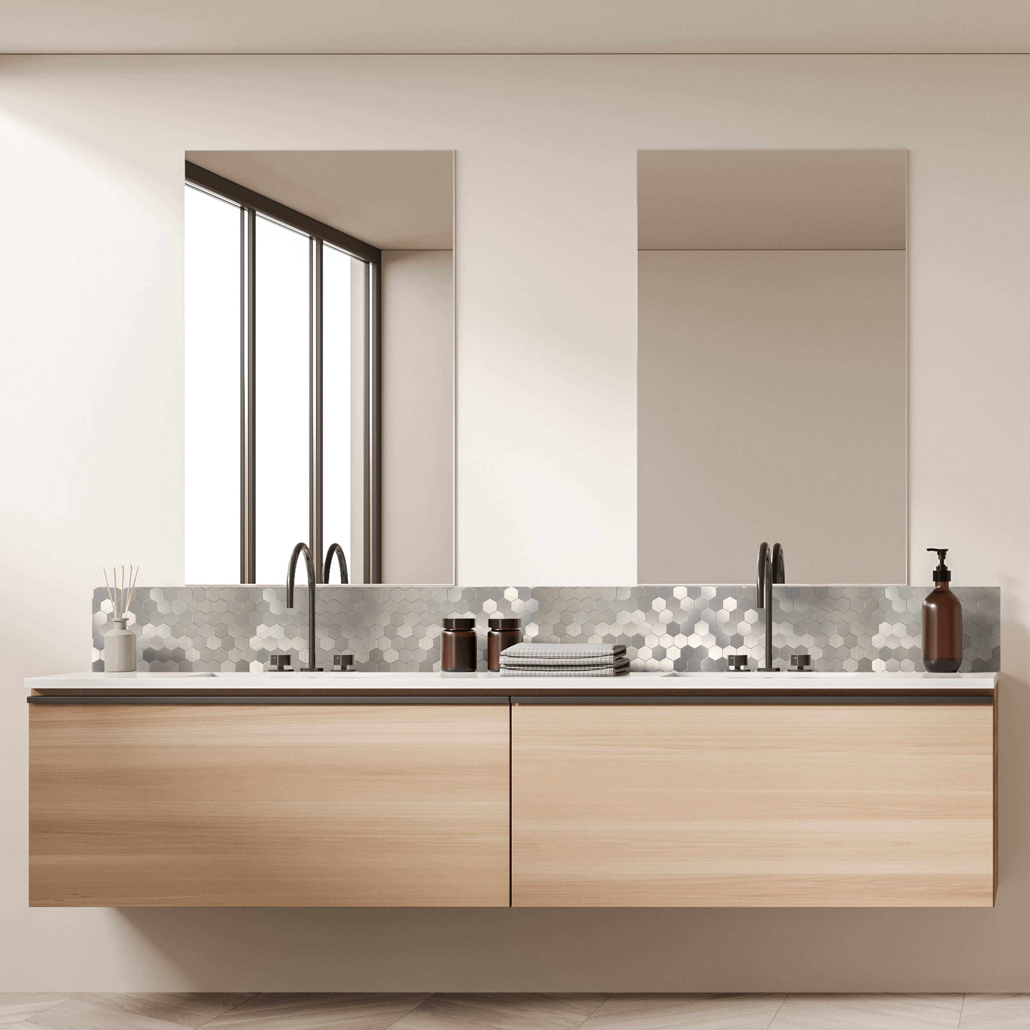 CREDENCE ADHESIVE RIGIDE HEXAGONE ARGENTE