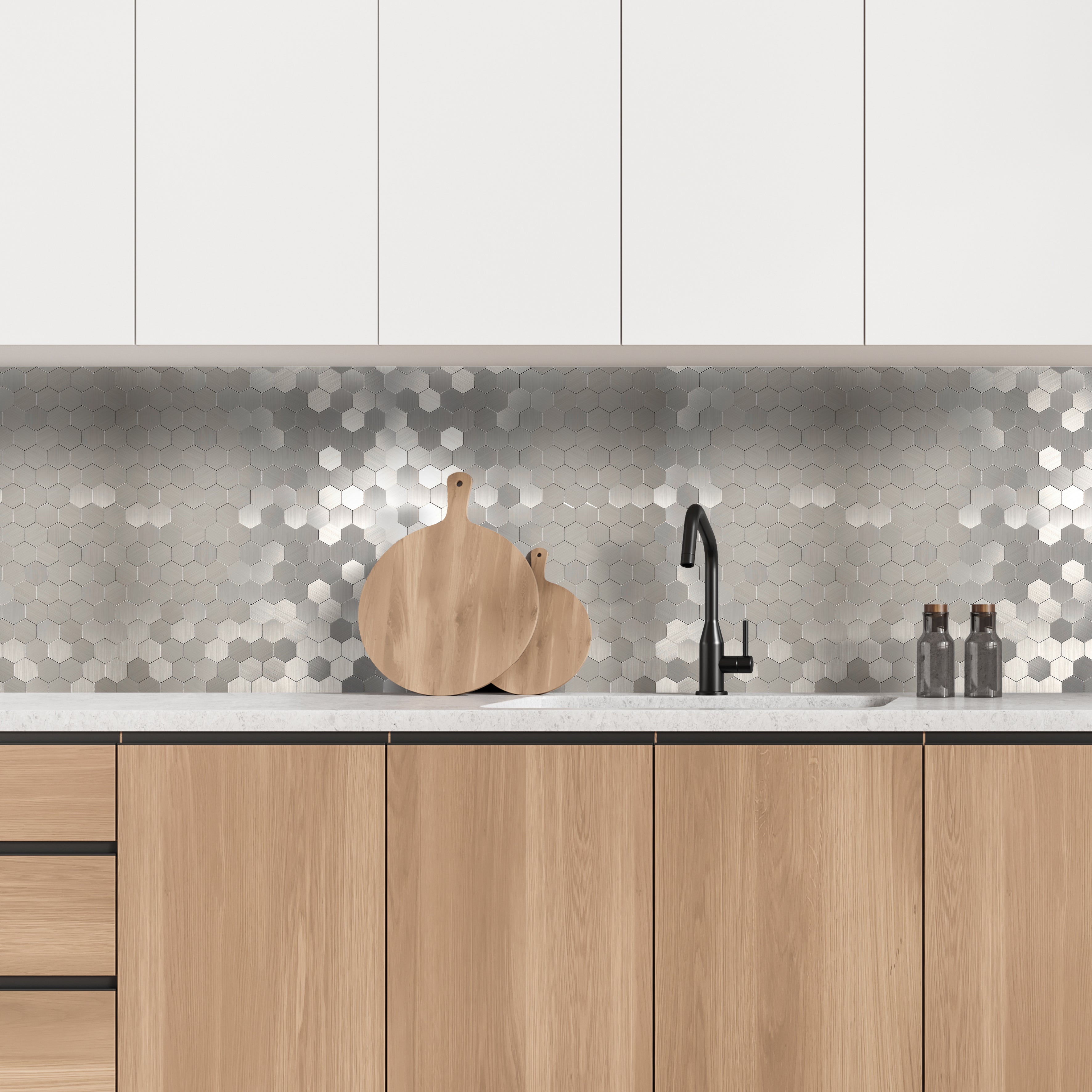 CREDENCE ADHESIVE RIGIDE HEXAGONE ARGENTE
