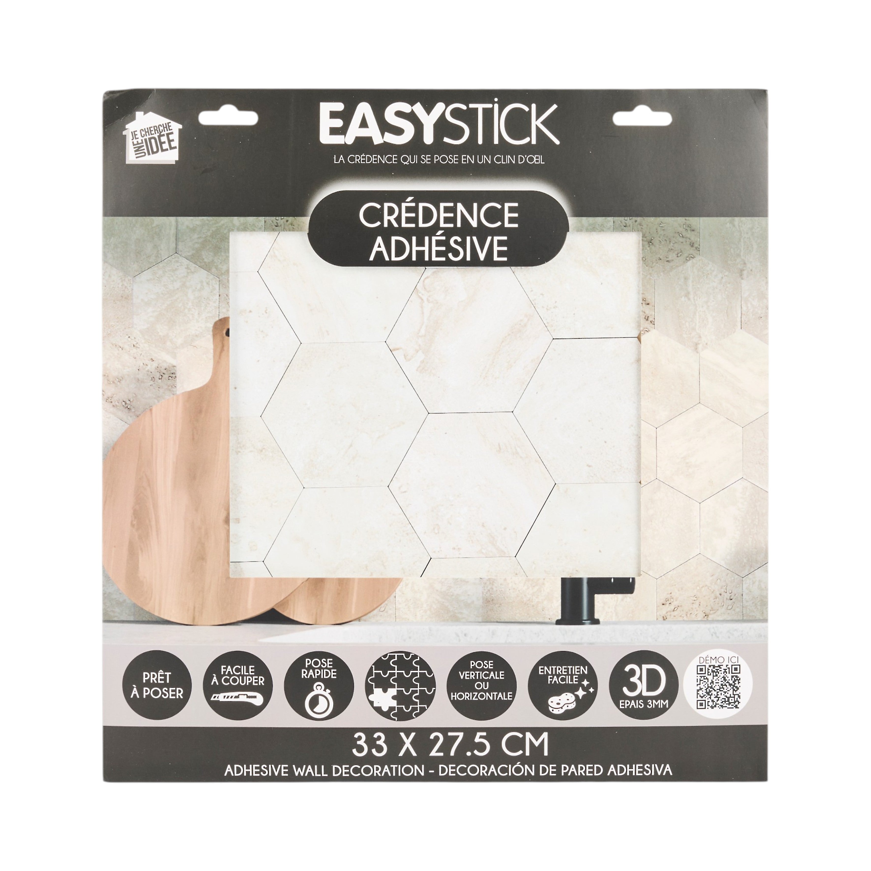 CREDENCE ADHESIVE RIGIDE HEXAGONE TRAVERTIN