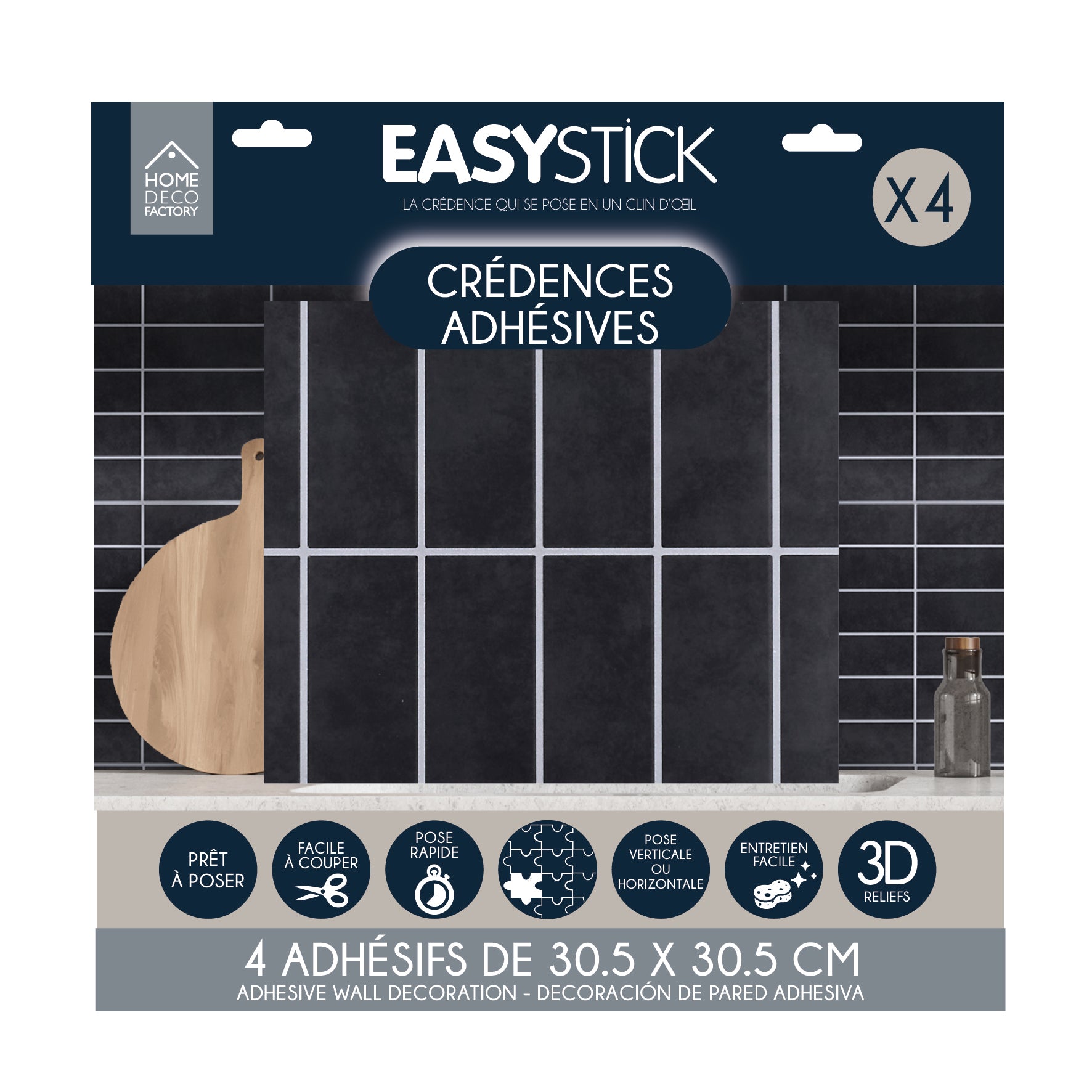 CREDENCE ADHESIVE SOUPLE NOIR RECTANGLE X4