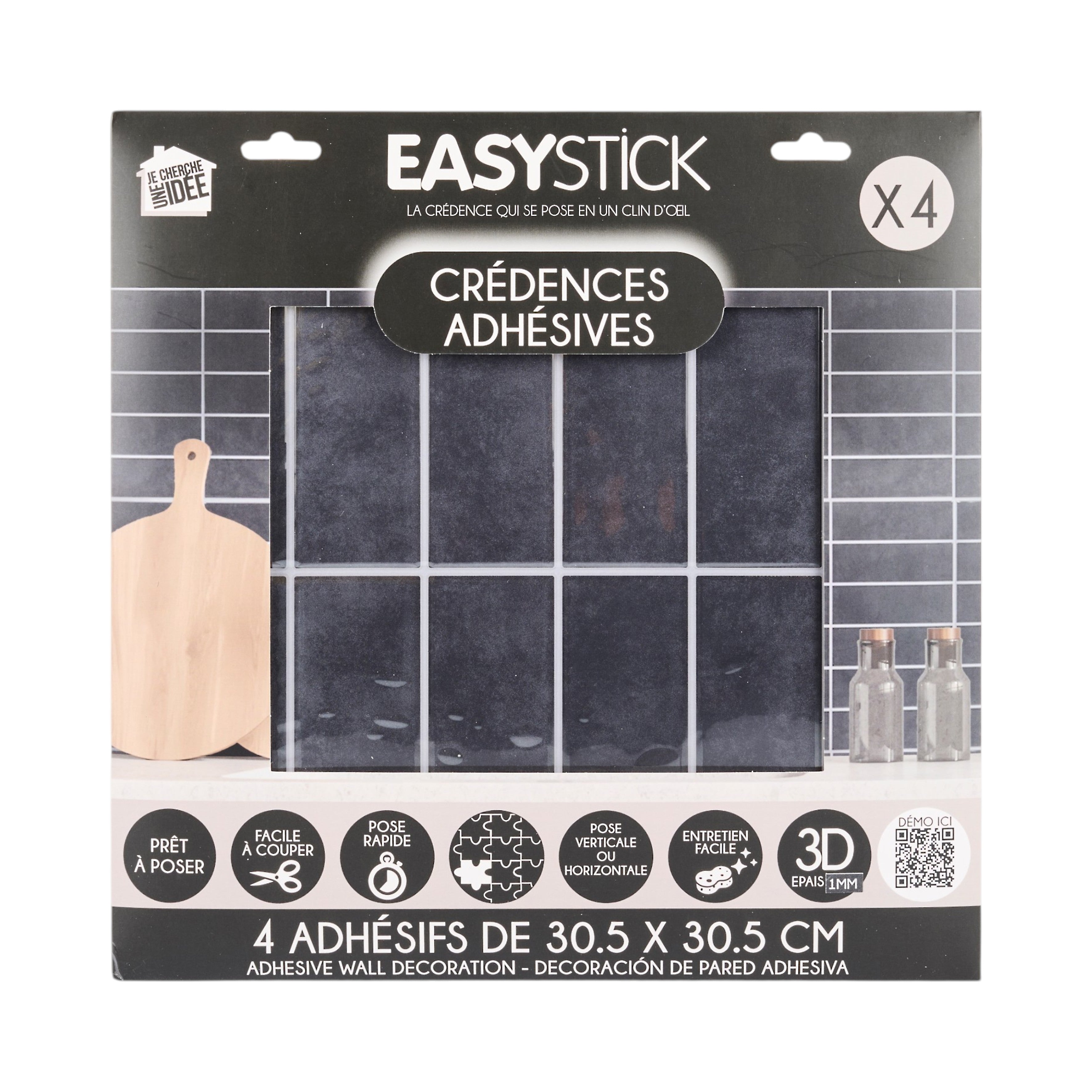 CREDENCE ADHESIVE SOUPLE NOIR RECTANGLE X4