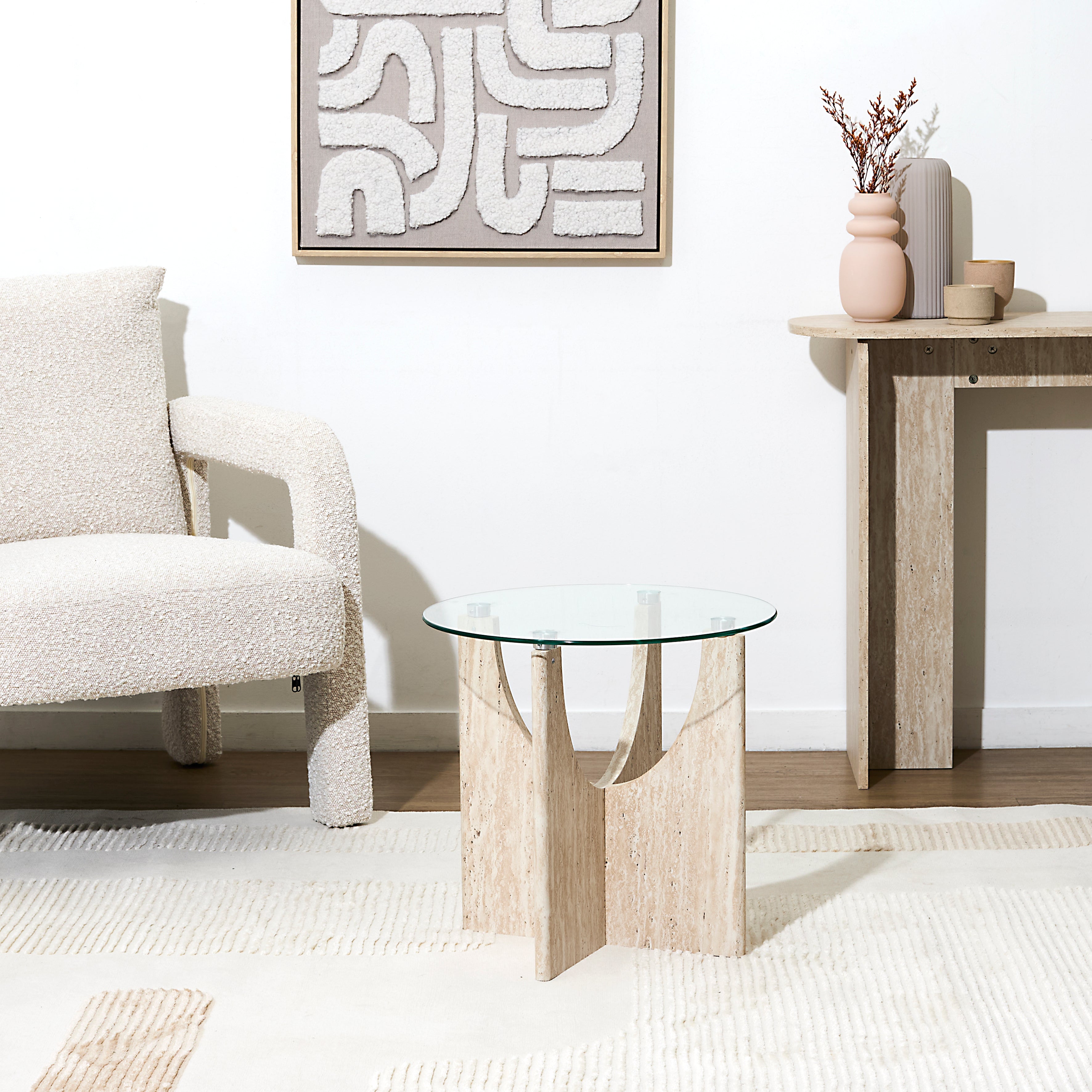 TABLE D APPOINT RONDE VERRE PIETRA D45CM
