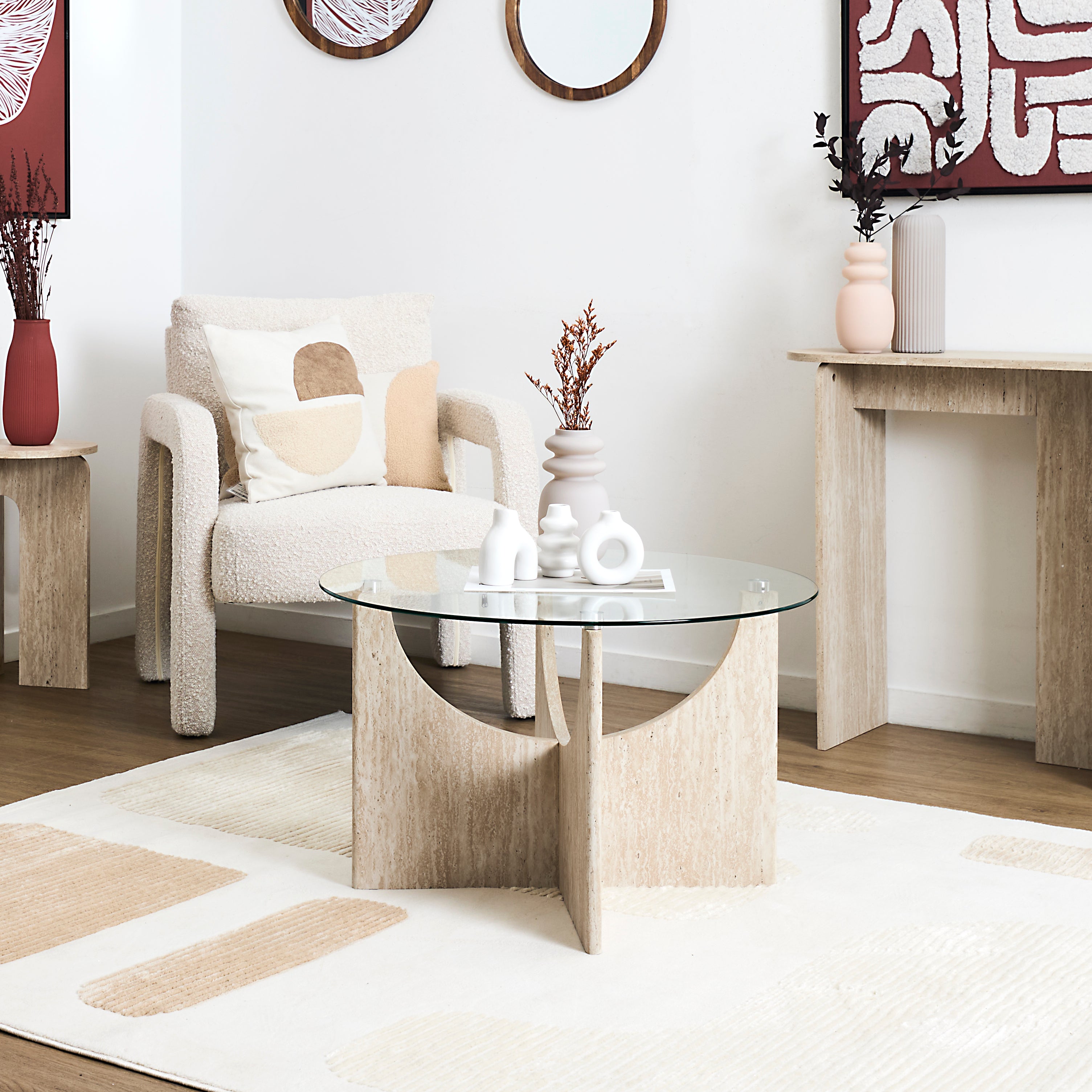 TABLE BASSE RONDE VERRE PIETRA D70CM