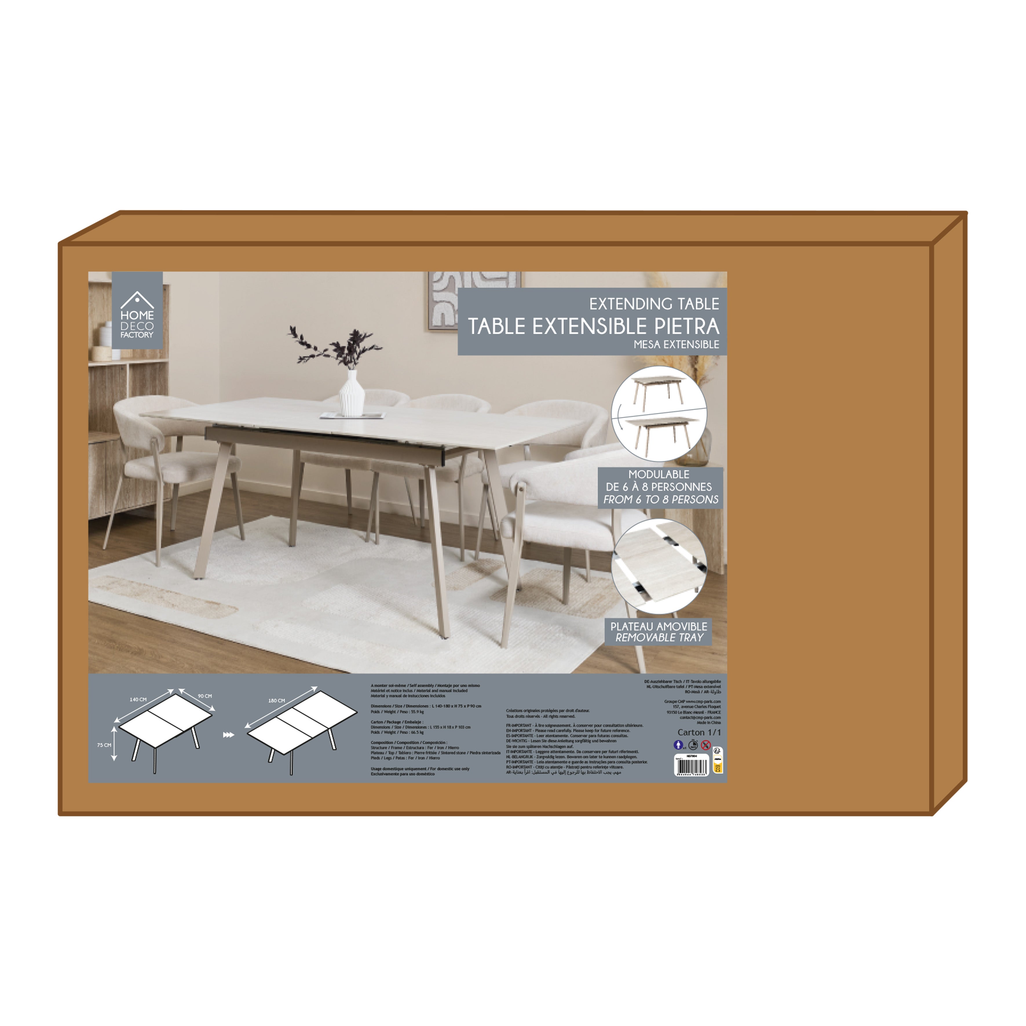 TABLE EXTENSIBLE CERAMIQUE PIETRA 140 A 180CM