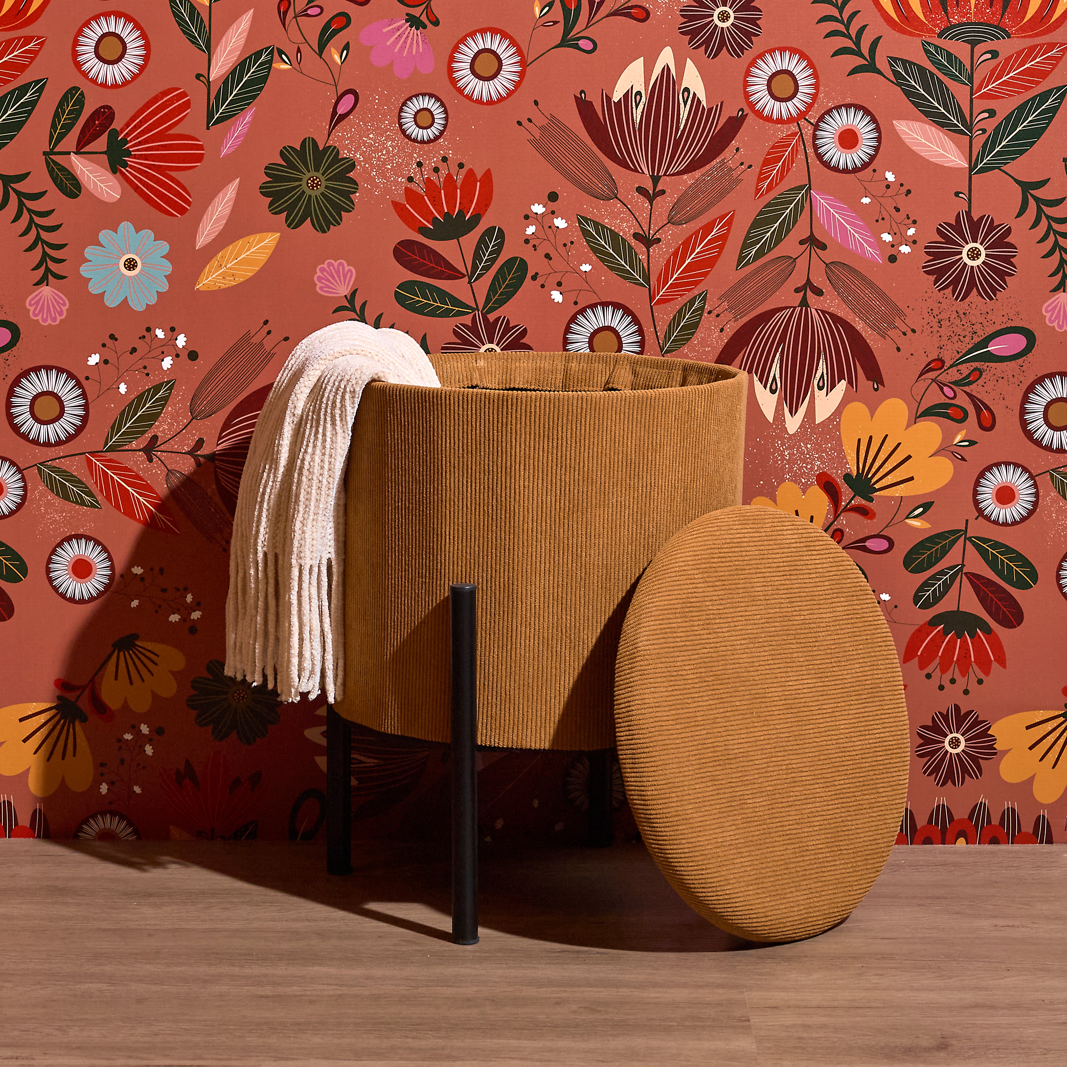 POUF RANGEMENT COTELE JULES JAUNE - LOT DE 4