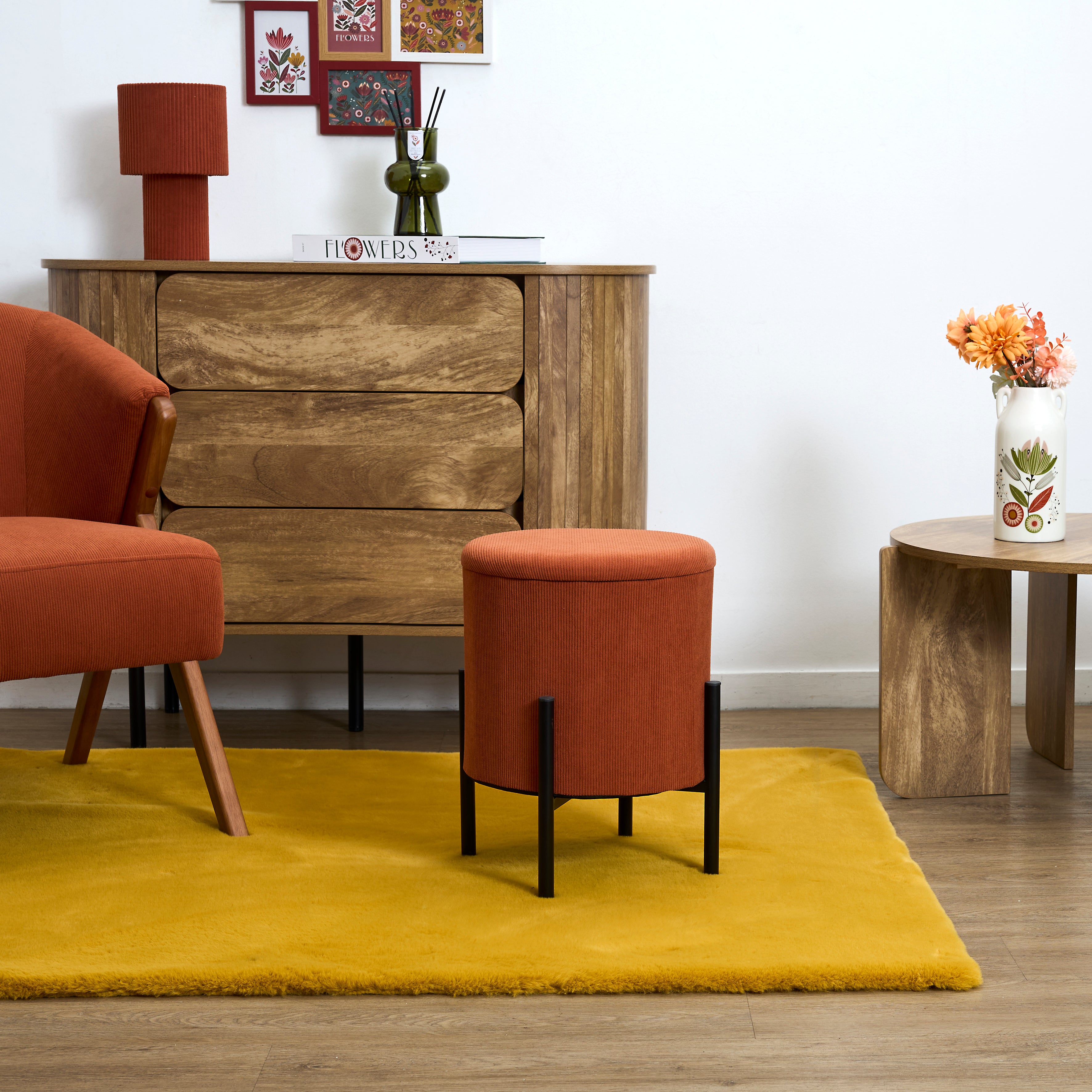 POUF RANGEMENT COTELE JULES TERRACOTTA - LOT DE 4