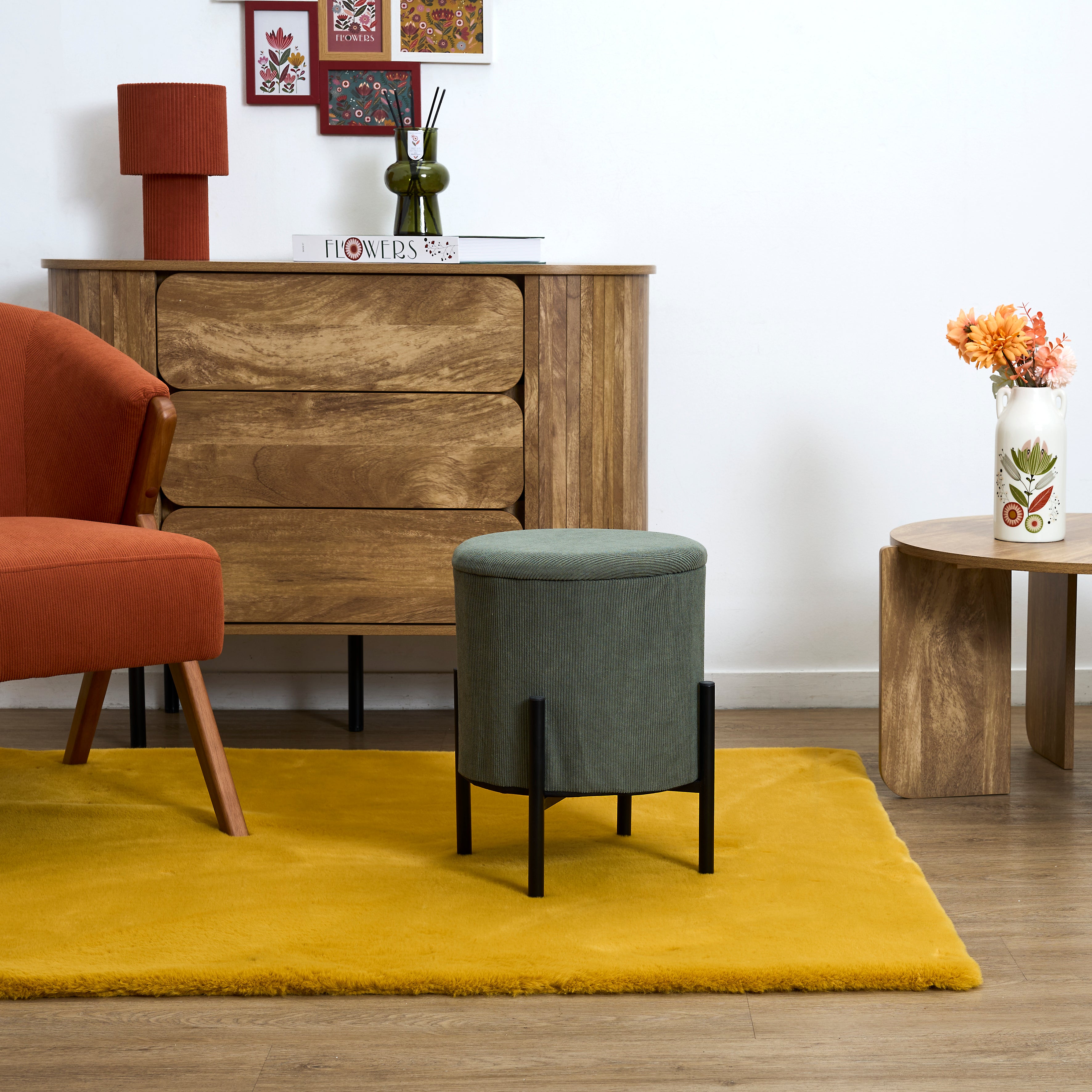 POUF RANGEMENT COTELE JULES VERT - LOT DE 4