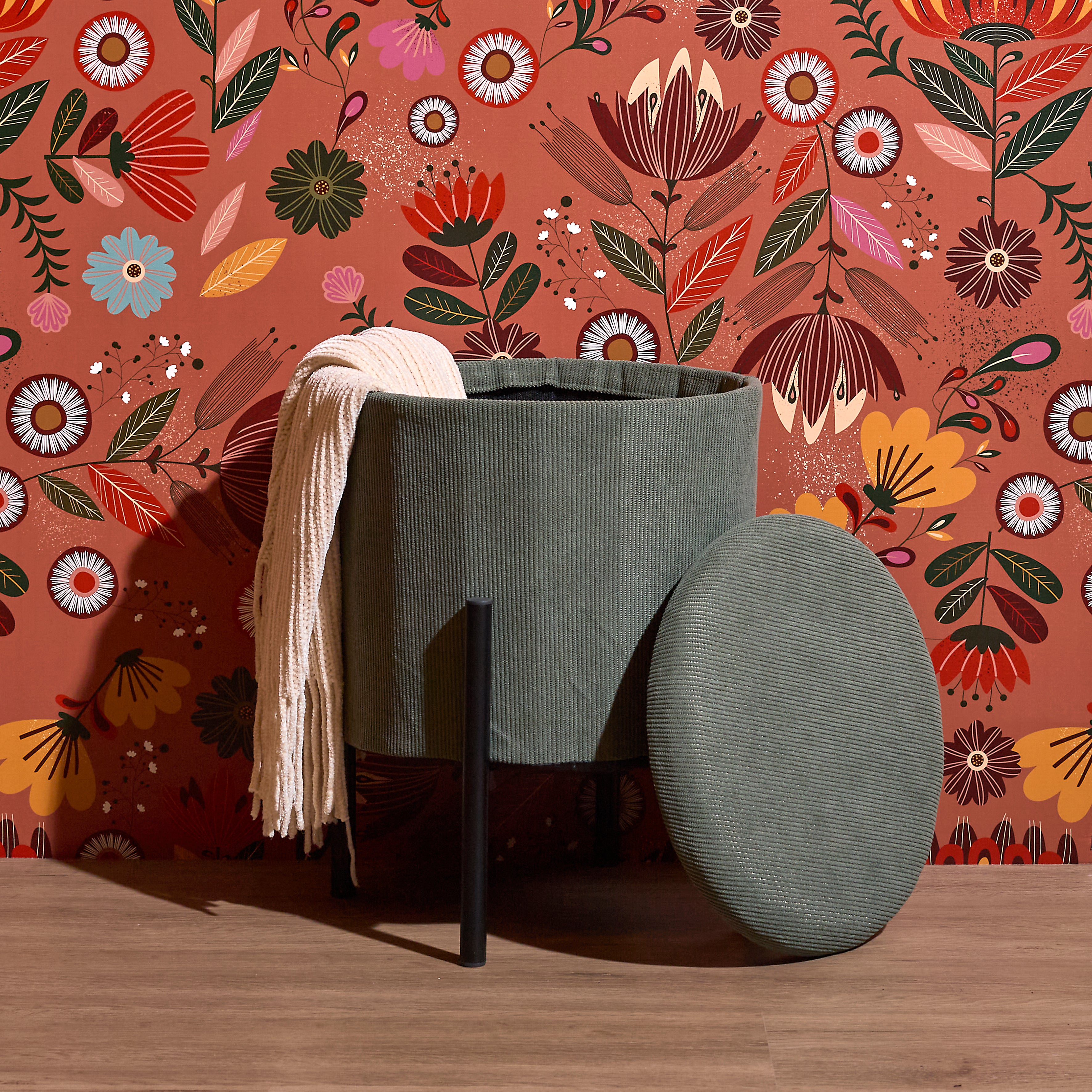 POUF RANGEMENT COTELE JULES VERT - LOT DE 4