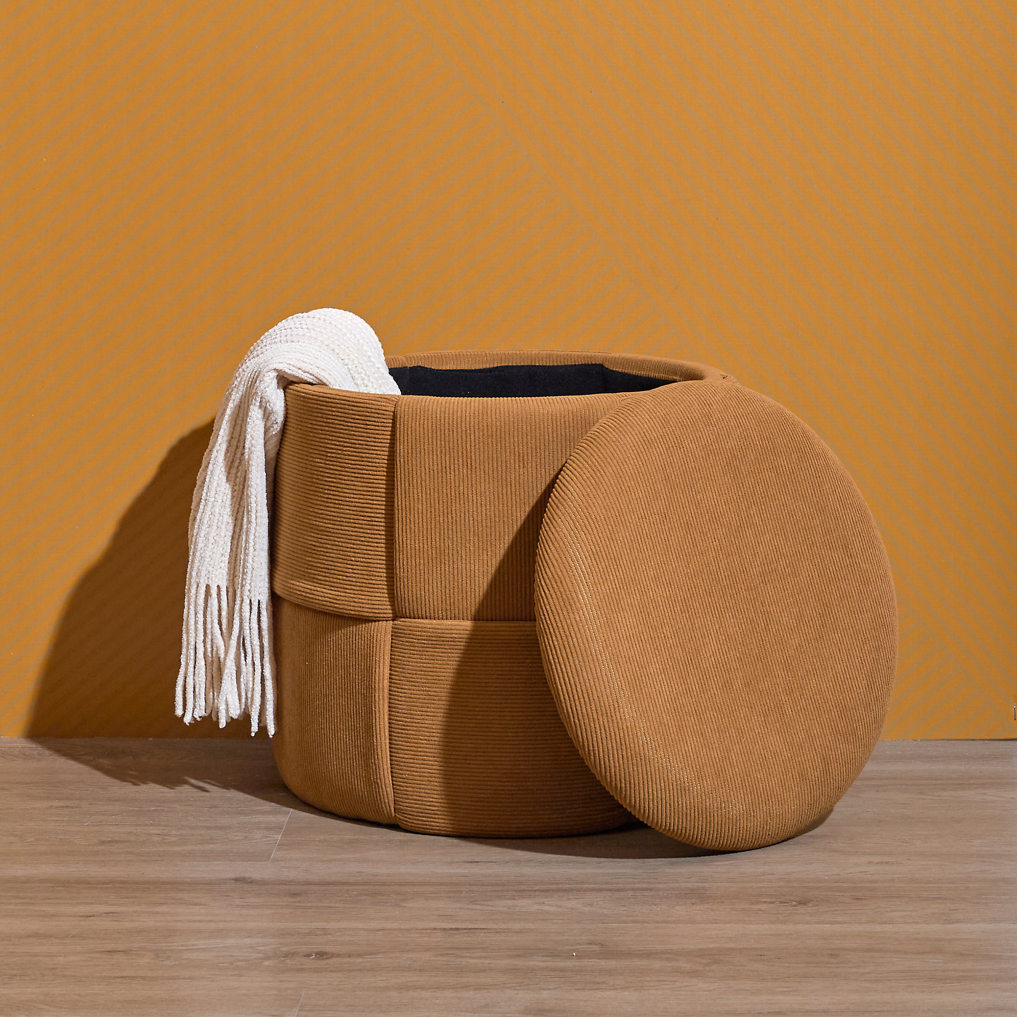 POUF RANGEMENT TRESSE COTELE JULES JAUNE