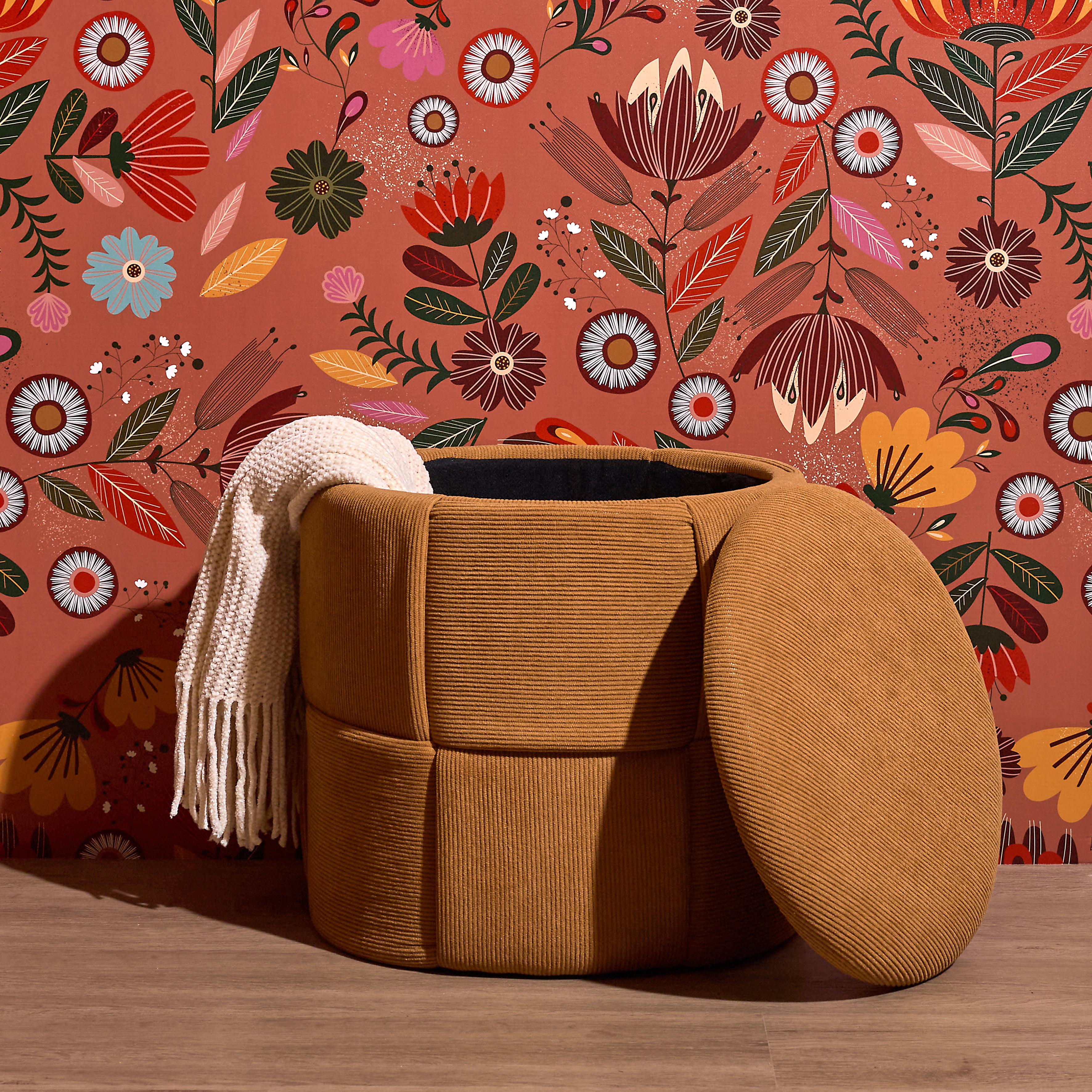 POUF RANGEMENT TRESSE COTELE JULES JAUNE