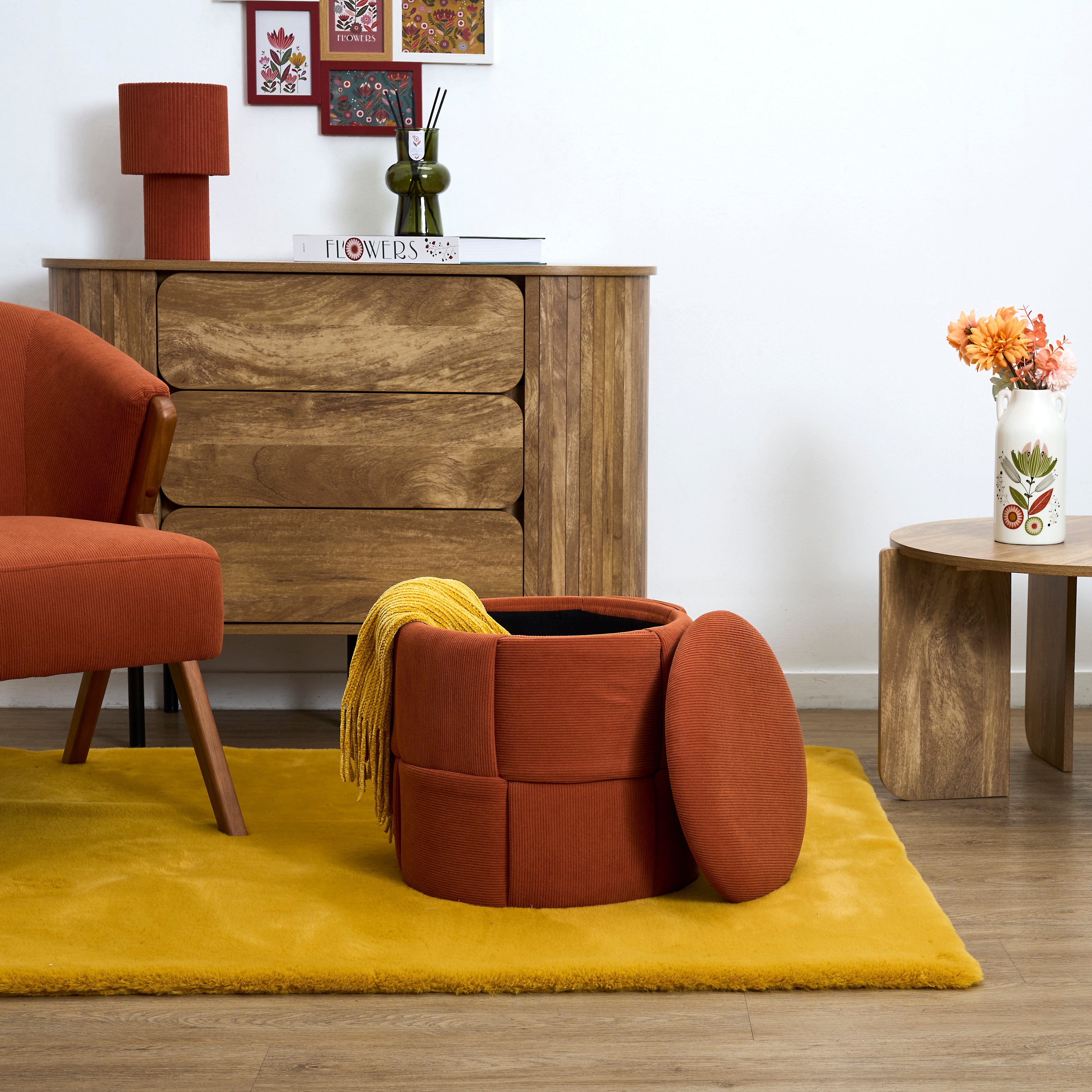POUF RANGEMENT TRESSE COTELE JULES TERRACOTTA