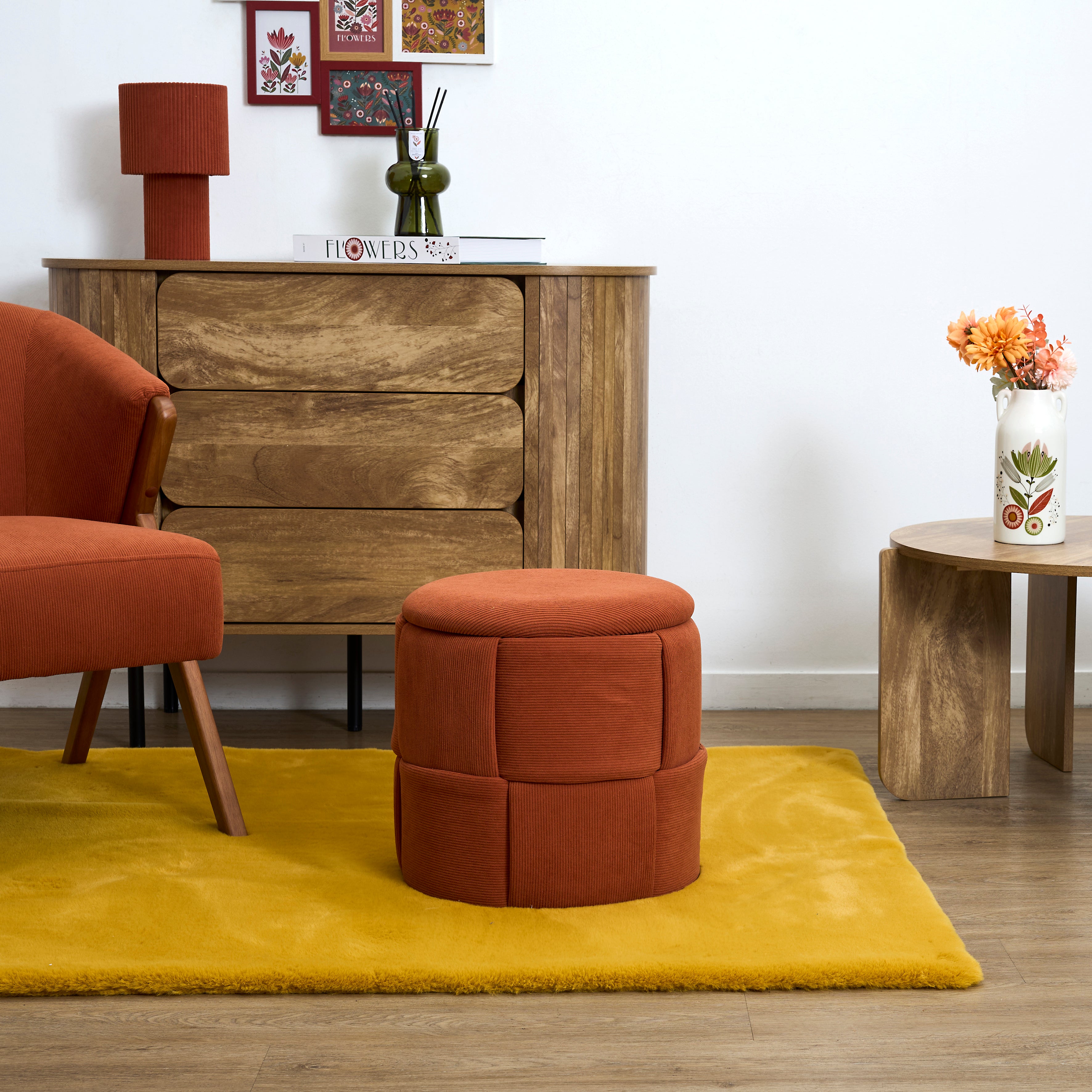 POUF RANGEMENT TRESSE COTELE JULES TERRACOTTA