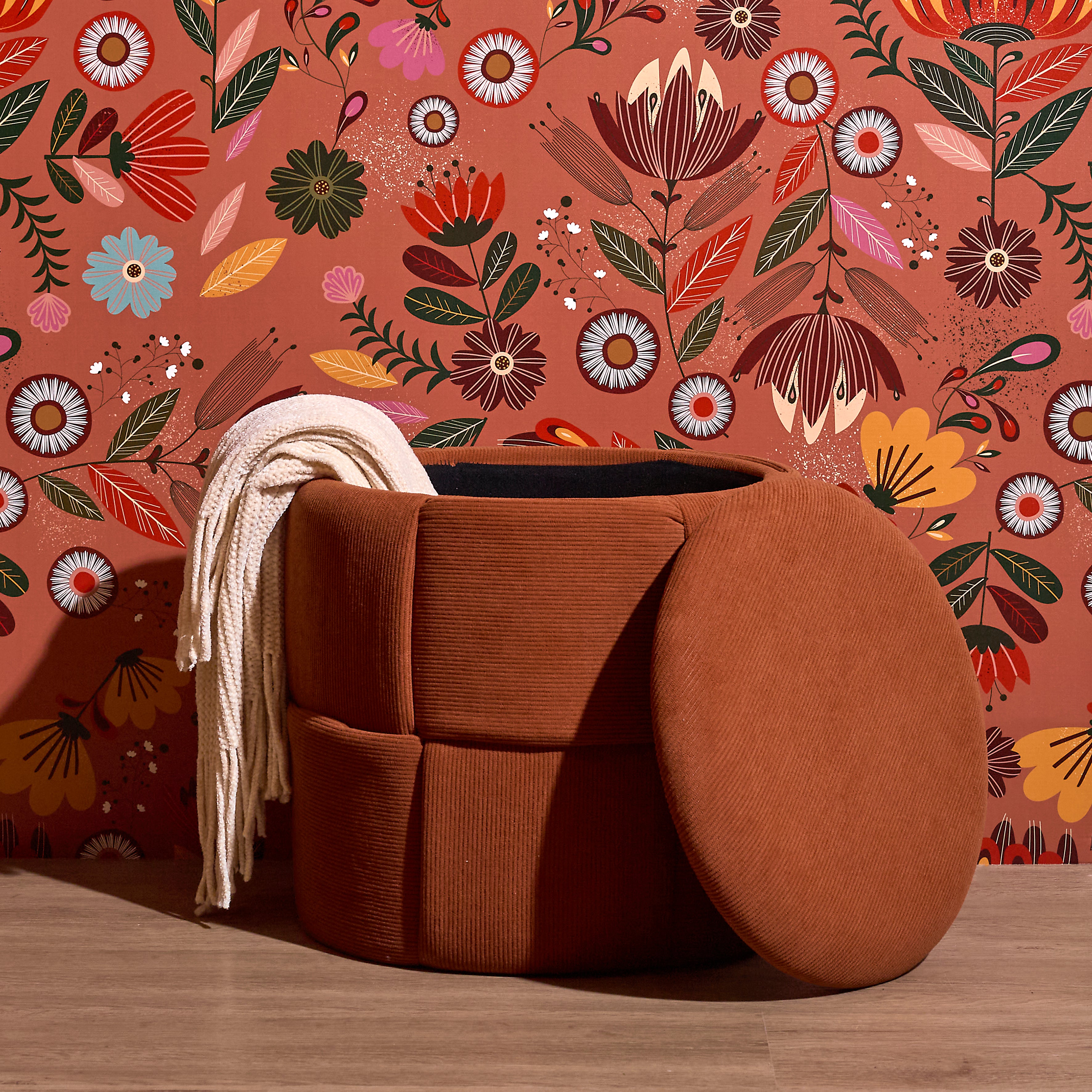 POUF RANGEMENT TRESSE COTELE JULES TERRACOTTA