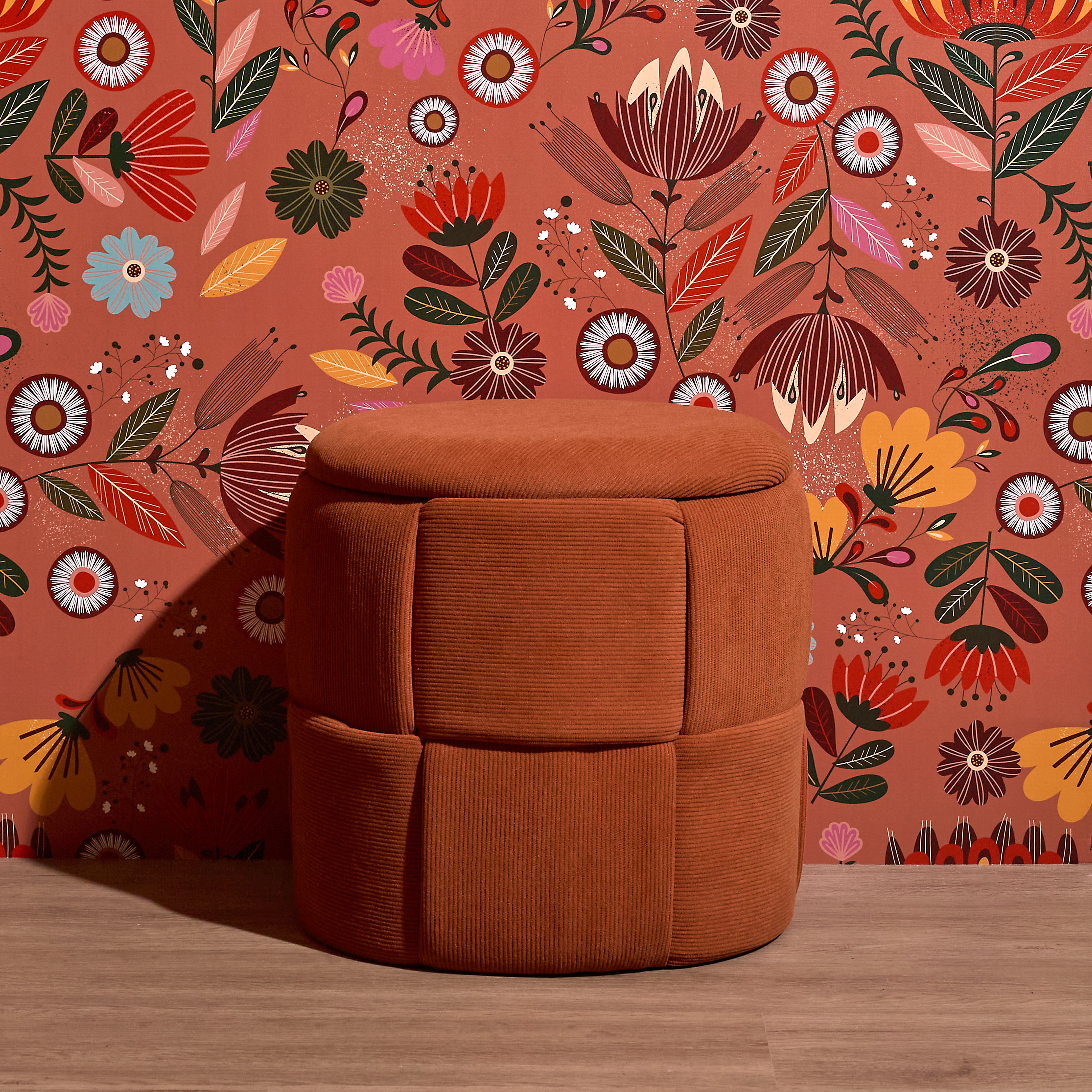 POUF RANGEMENT TRESSE COTELE JULES TERRACOTTA