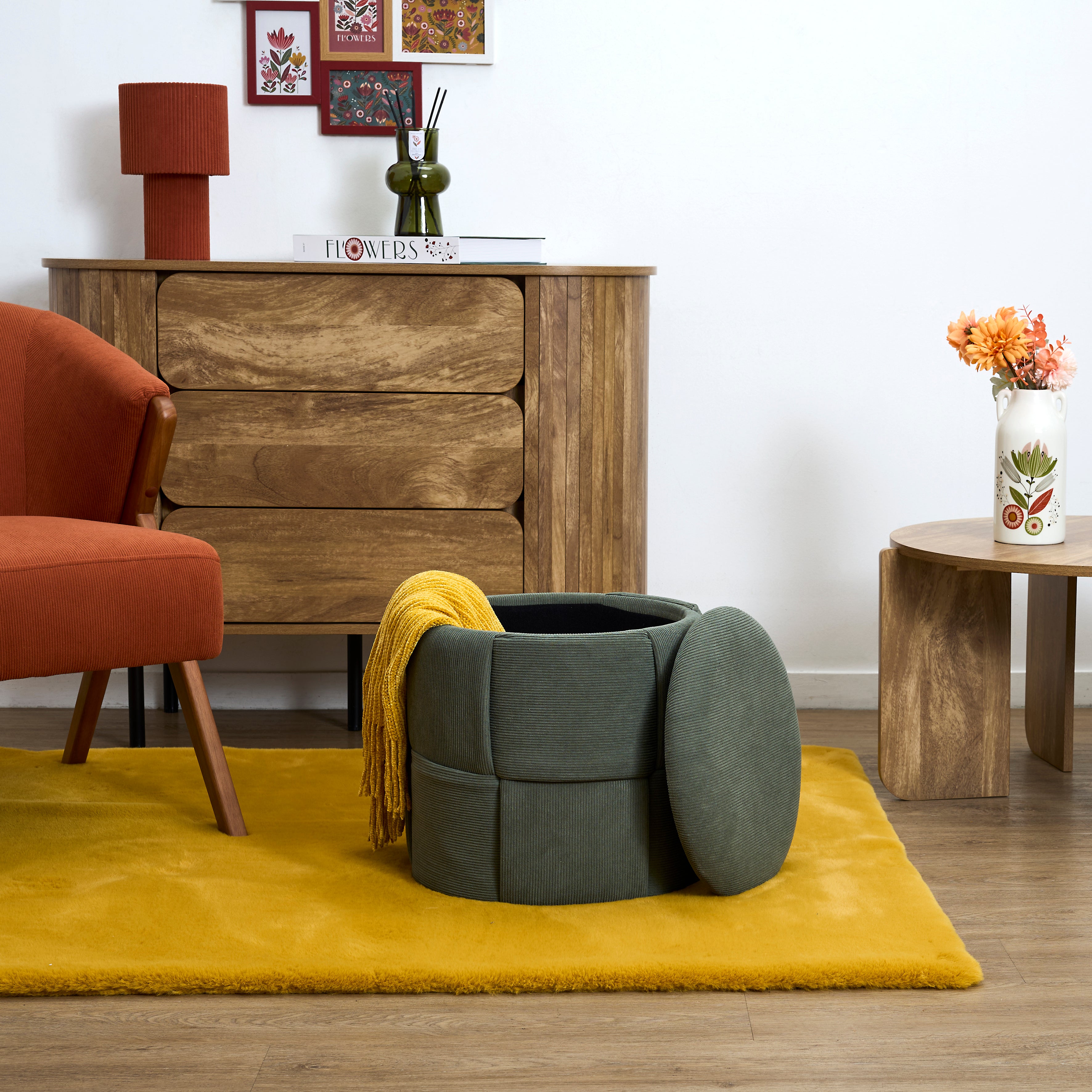 POUF RANGEMENT TRESSE COTELE JULES VERT