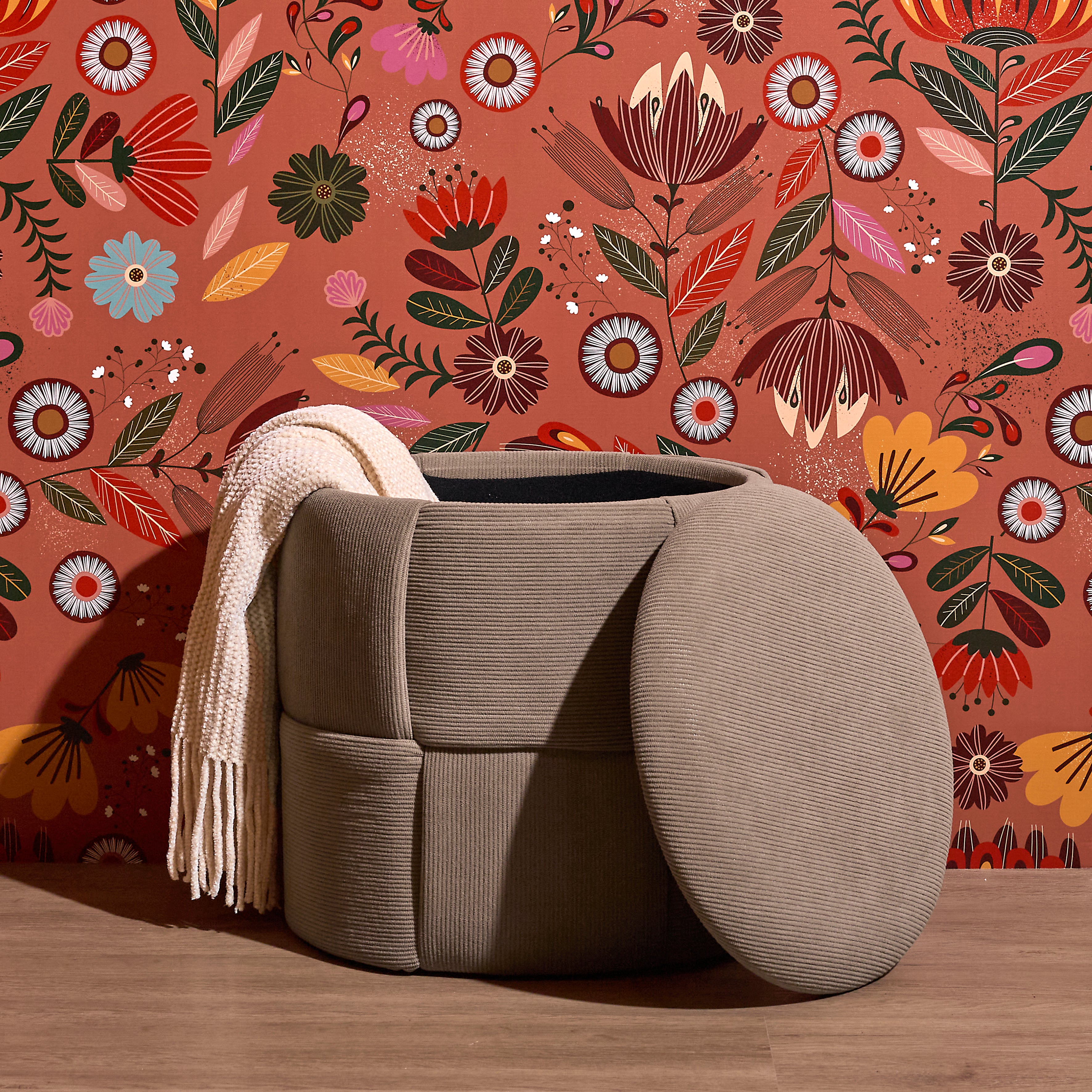 POUF RANGEMENT TRESSE COTELE JULES TAUPE
