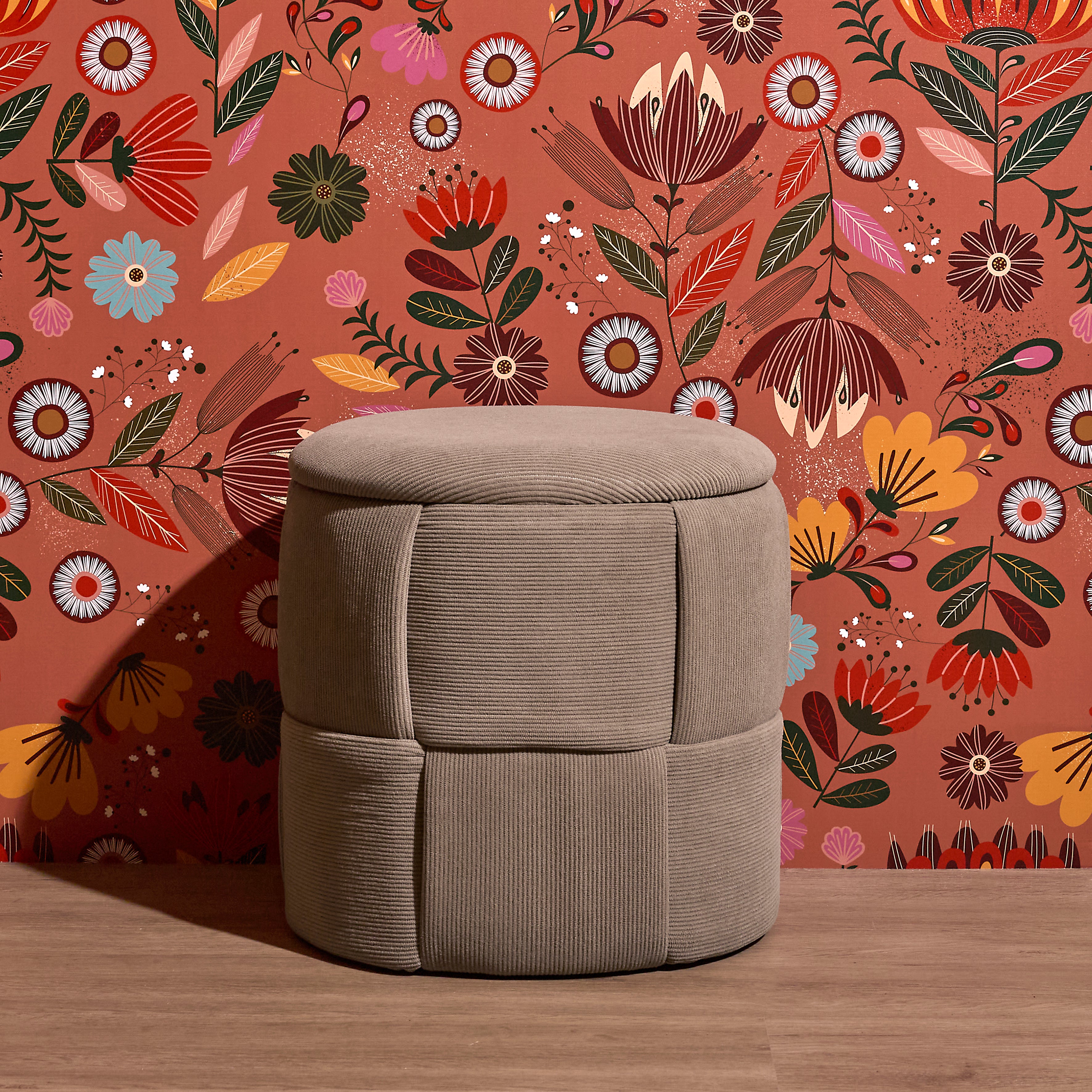 POUF RANGEMENT TRESSE COTELE JULES TAUPE