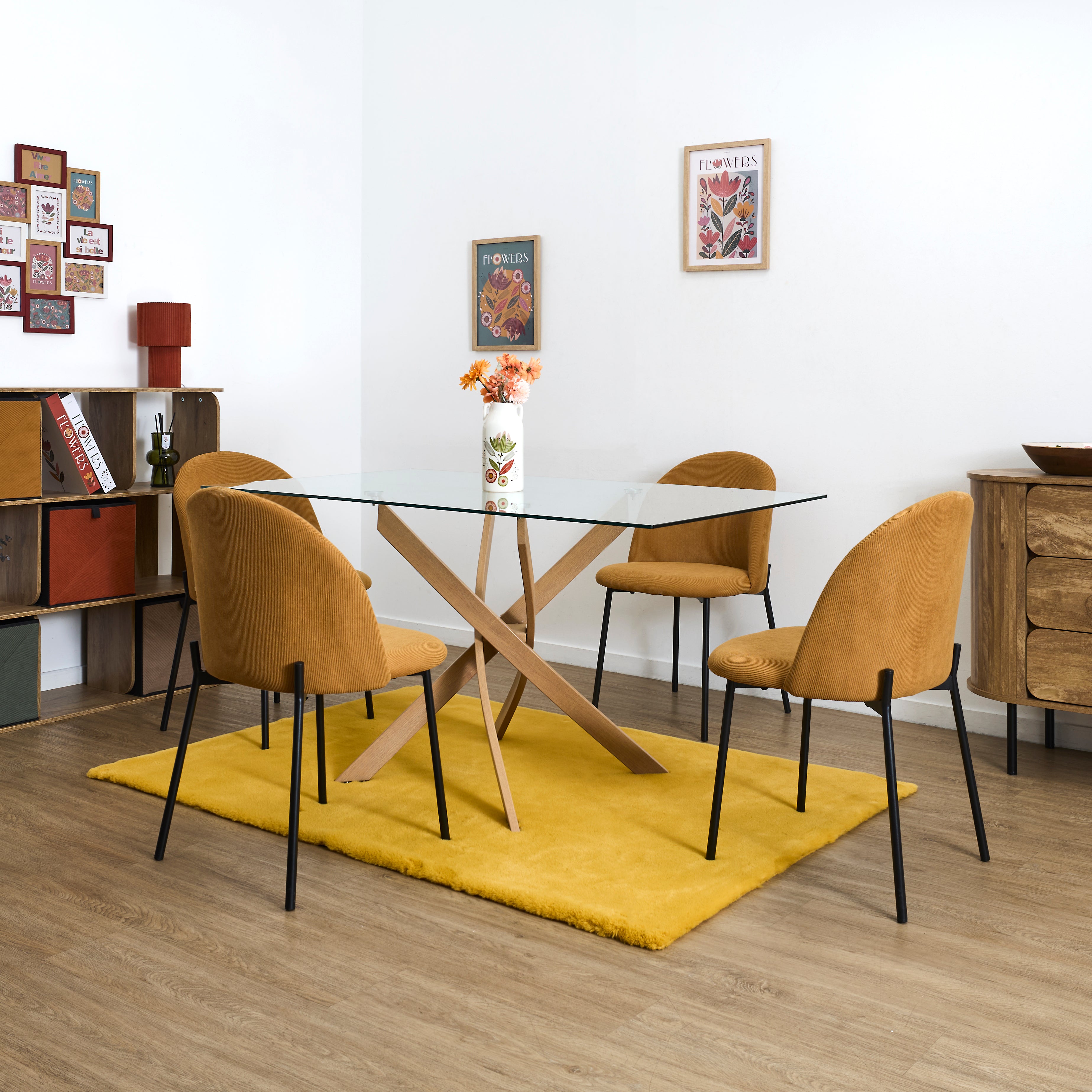 CHAISE COTELE DOSSIER ARCHE JULES JAUNE - LOT DE 4